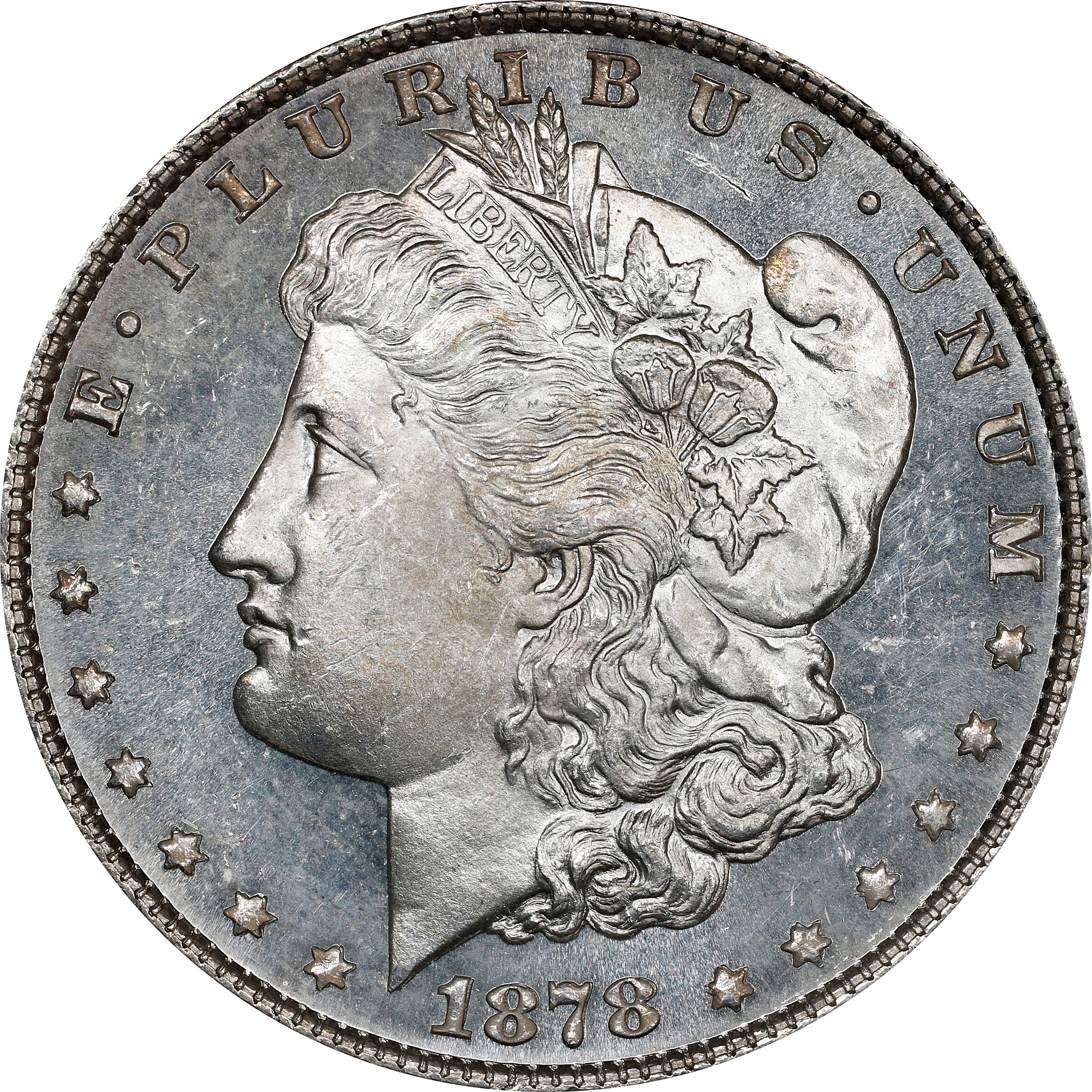 1878 Morgan Silver Dollar. 8 Tailfeathers. VAM-19. Doubled Date. MS-64 Obverse PL (ANACS). OH.