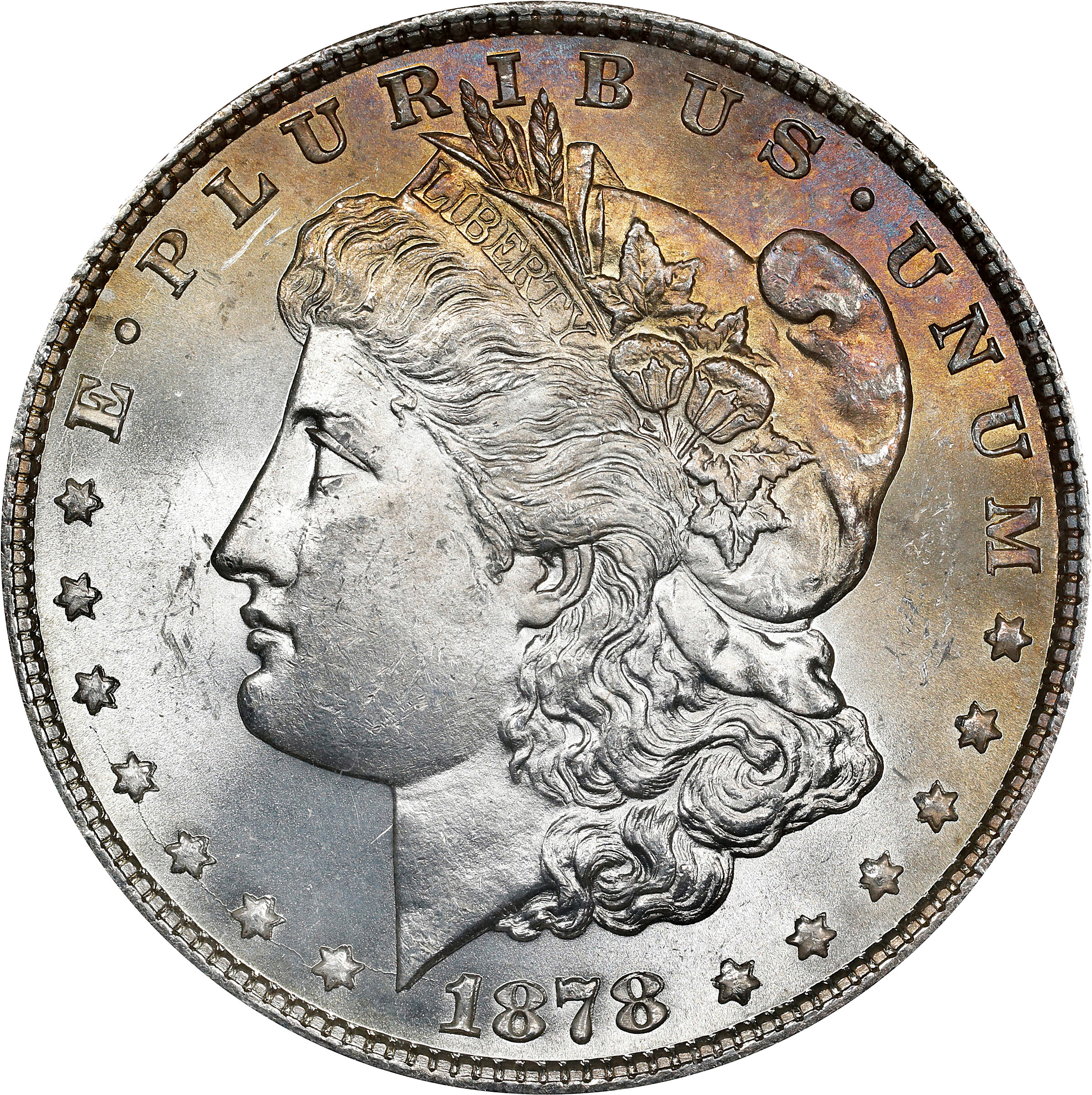 1878 Morgan Silver Dollar. 8 Tailfeathers. VAM-20. Hot 50 Variety. Doubled Date. MS-62 (ANACS). OH.
