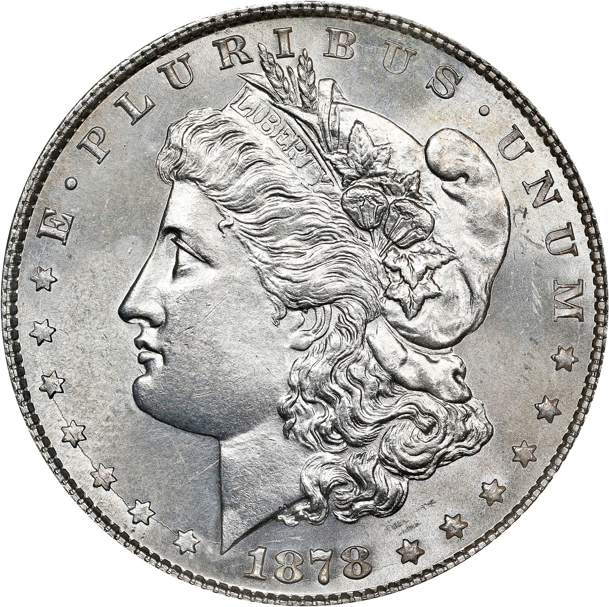 1878 Morgan Silver Dollar. 8 Tailfeathers. VAM-22. Hot 50 Variety. Polished LIB. MS-62 (ANACS). OH.
