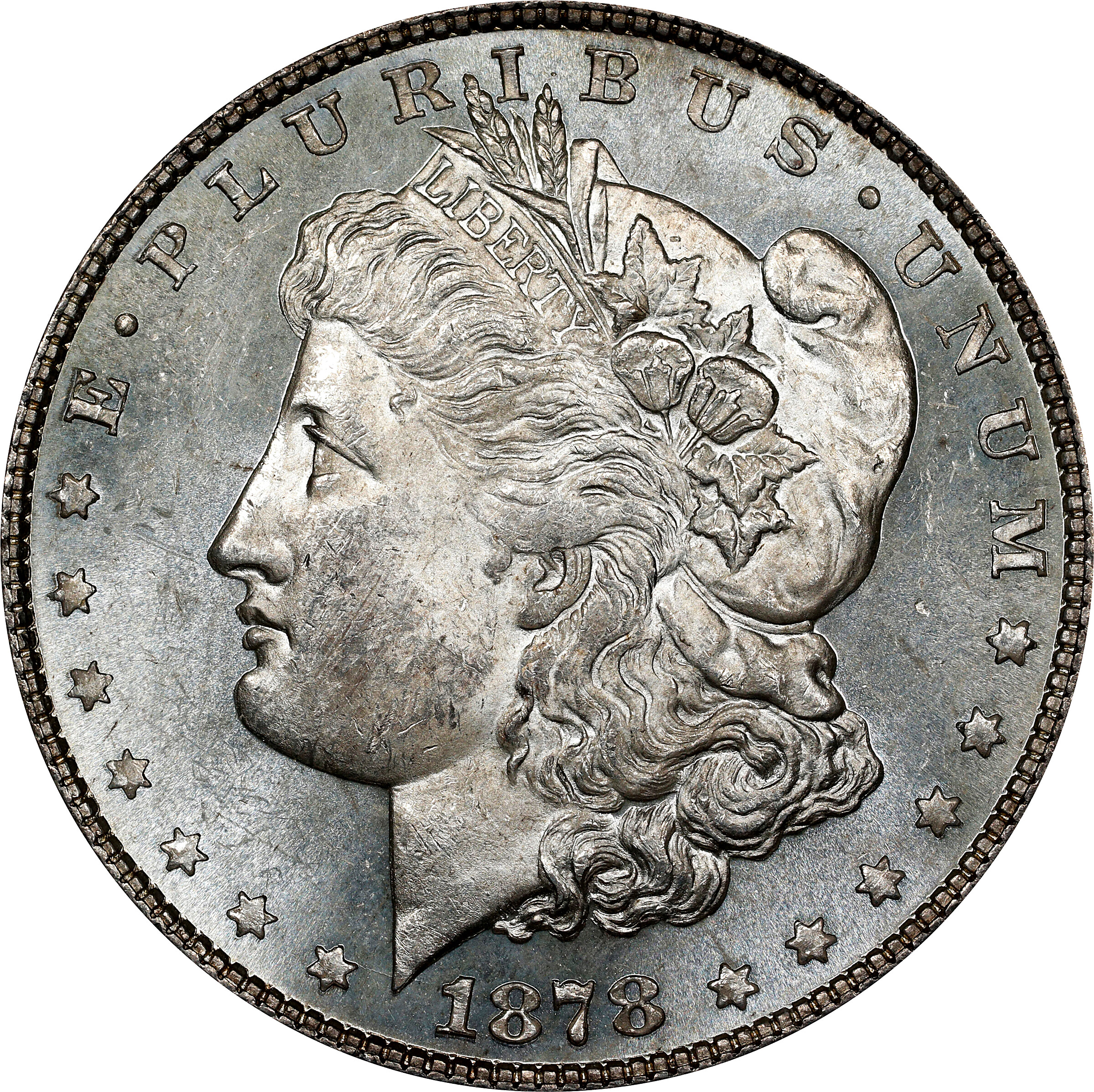 1878 Morgan Silver Dollar. 8 Tailfeathers. VAM-23. Top 100 Variety. Doubled Profile, Crazy Lips. MS-62 (ANACS). OH.