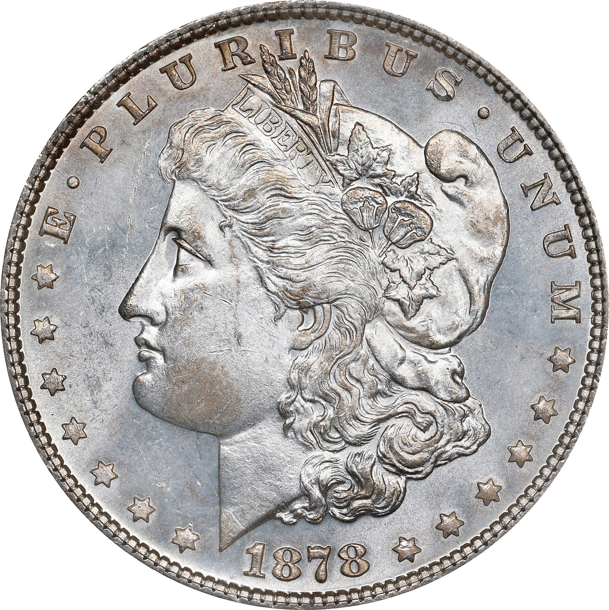 1878 Morgan Silver Dollar. 7 Tailfeathers. Reverse of 1878. VAM-30. Extra Talons. MS-63 (ANACS). OH.