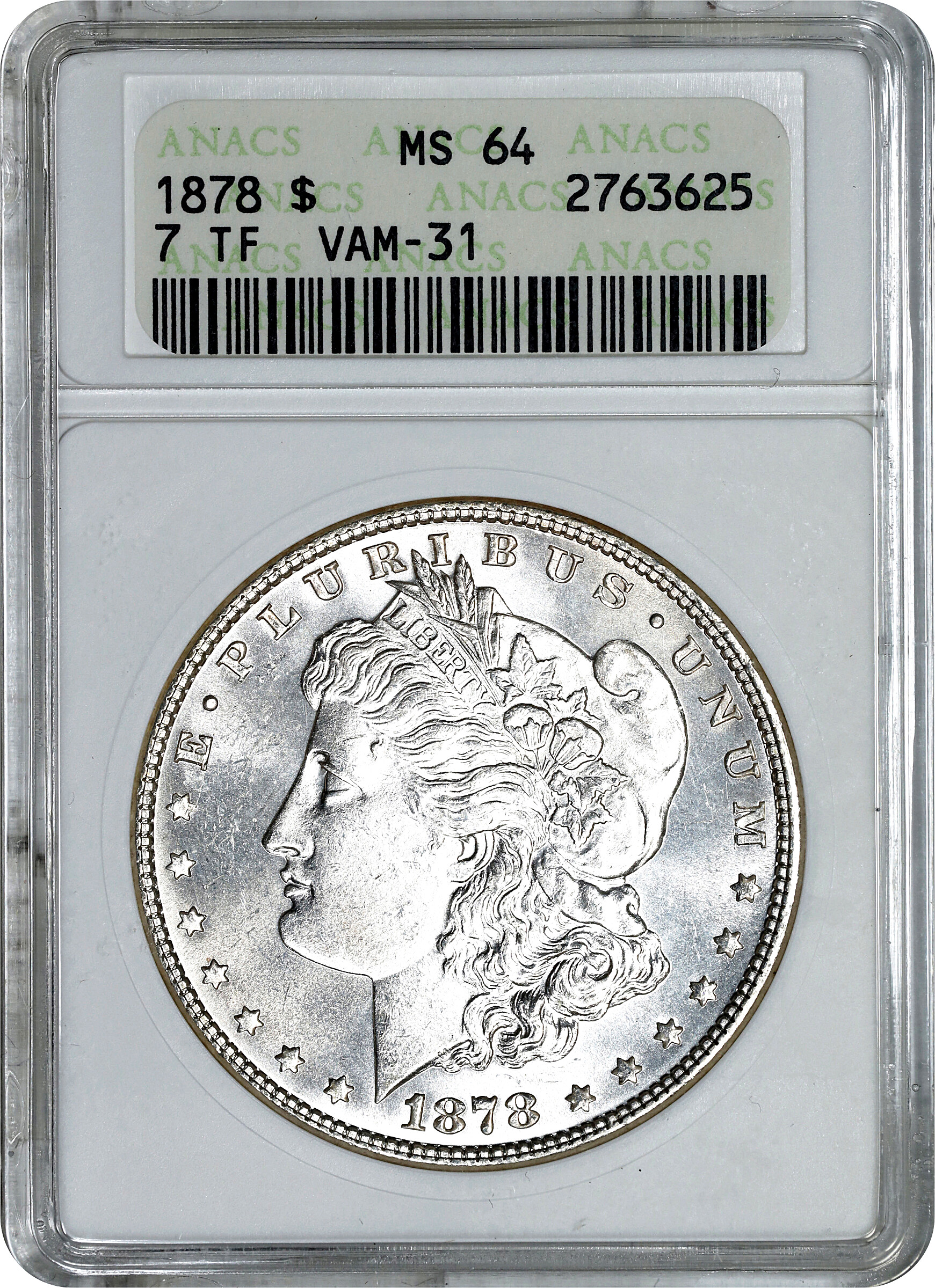 1878 7/8TF $1  Weak, 7/0TF, Line Thru Leg, VAM-31 MS64 thumbnail 5
