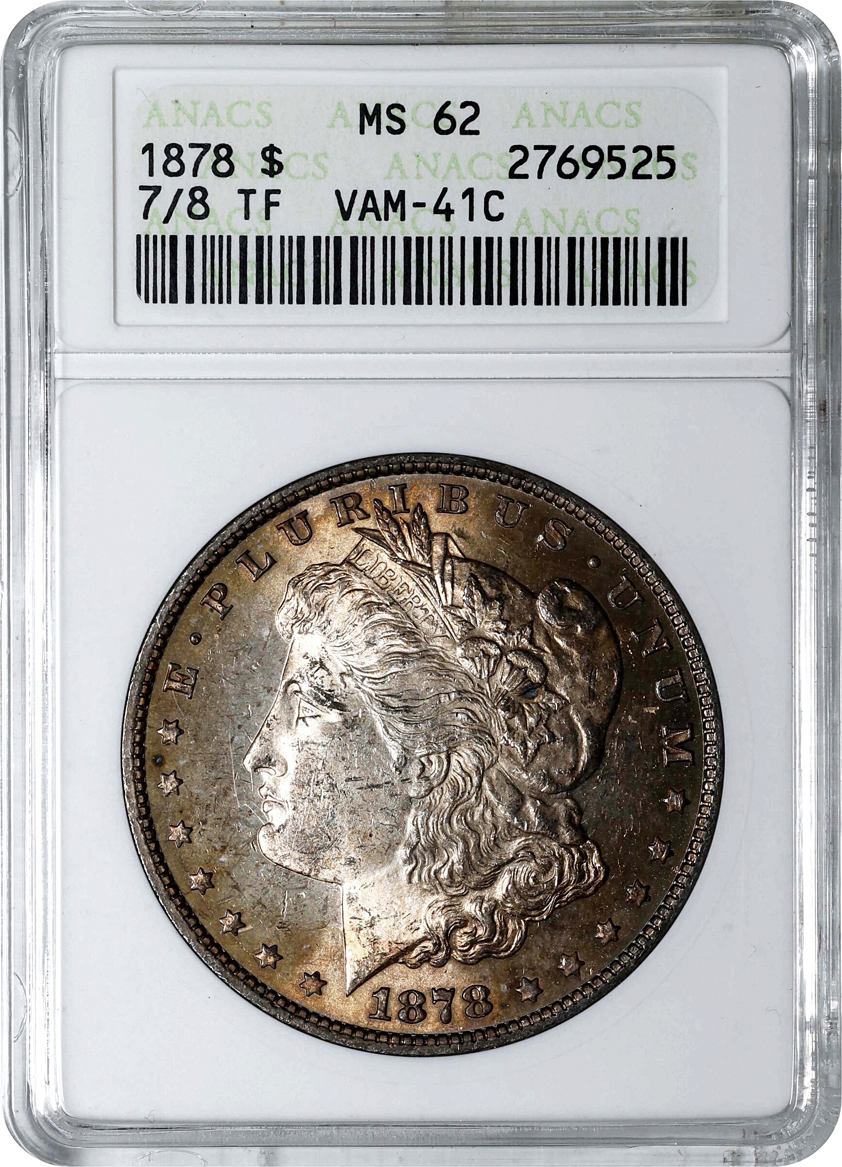1878 7/8TF $1  Weak, 7/4, VAM-41C VF20 CAC thumbnail 20