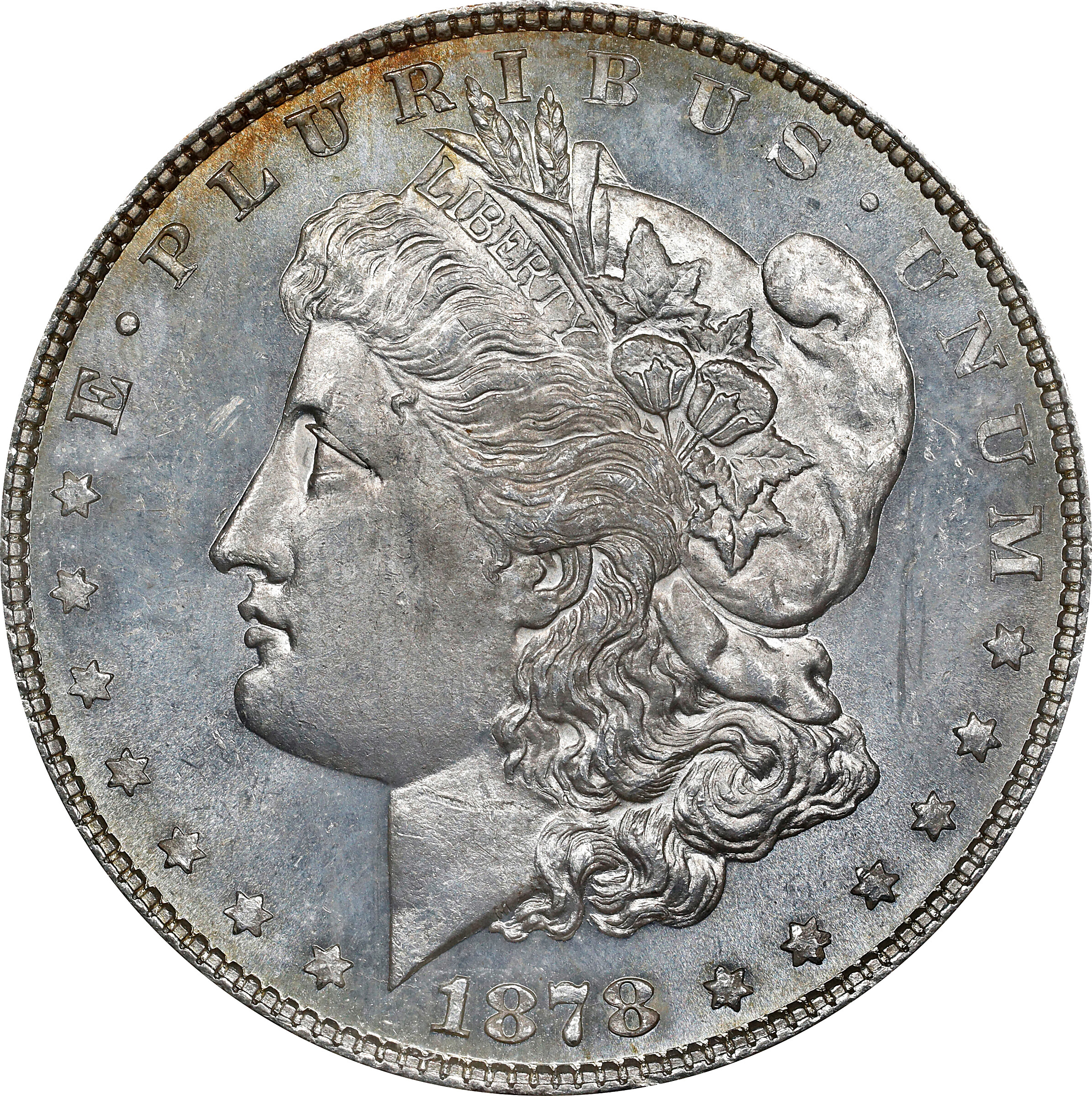 1878 Morgan Silver Dollar. 7 Tailfeathers. Reverse of 1878. VAM-43. Hot 50 Variety. Doubled Legs. MS-63 (ANACS). OH.