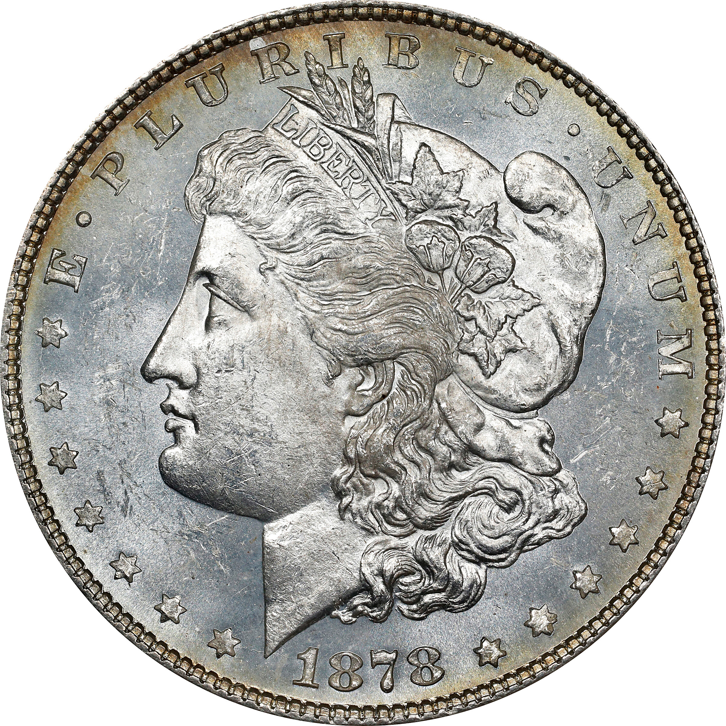 1878 Morgan Silver Dollar. 7 Tailfeathers. Reverse of 1878. VAM-43. Hot 50 Variety. Doubled Legs. MS-63 (ANACS). OH.