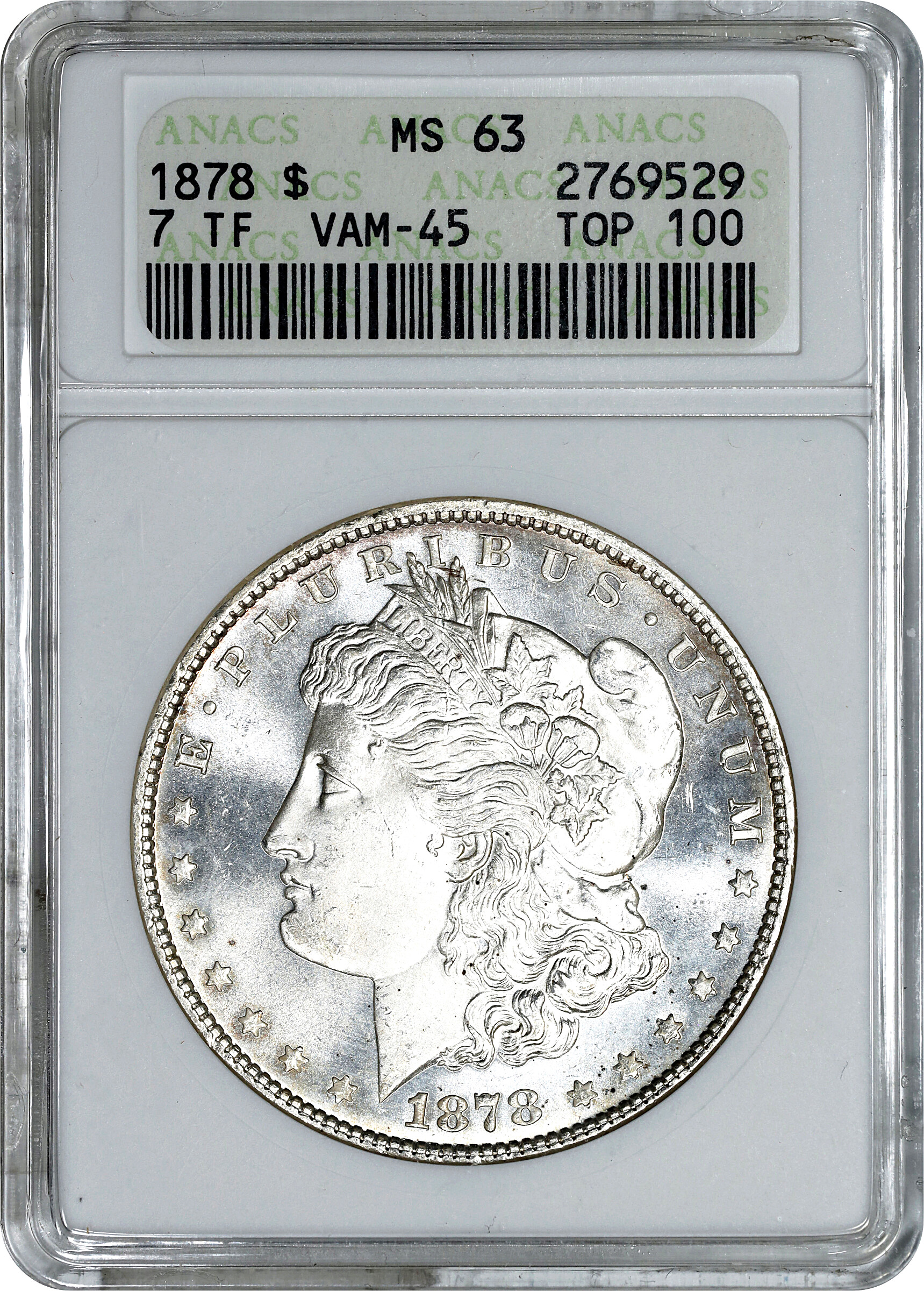 1878 7/8TF $1  Weak, 7/0TF, Doubled Talons, VAM-45 MS63 thumbnail 4