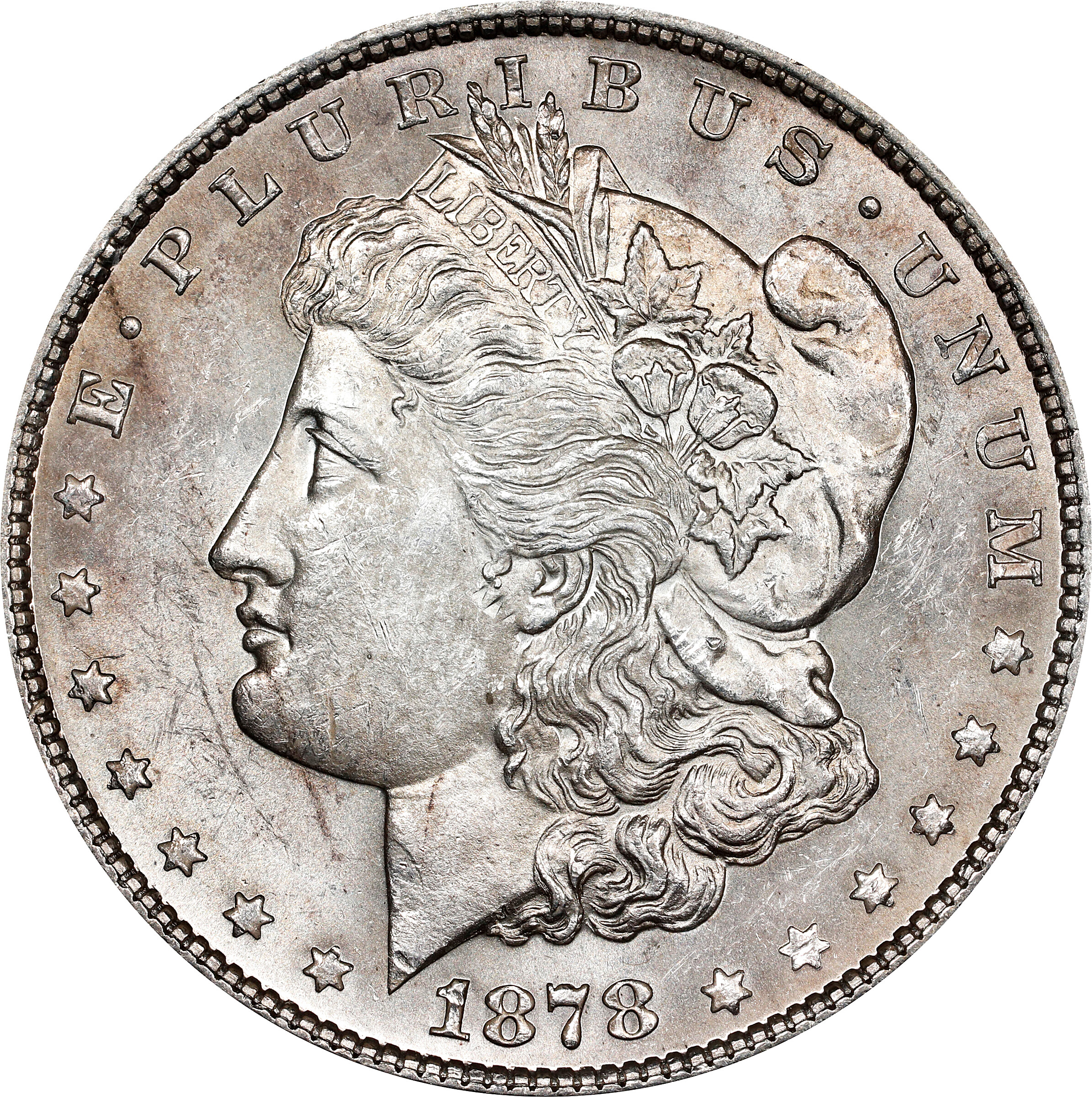 1878 Morgan Silver Dollar. 7 Tailfeathers. Reverse of 1878. VAM-45. Top 100 Variety. Doubled Talons. MS-61 (ANACS). OH.