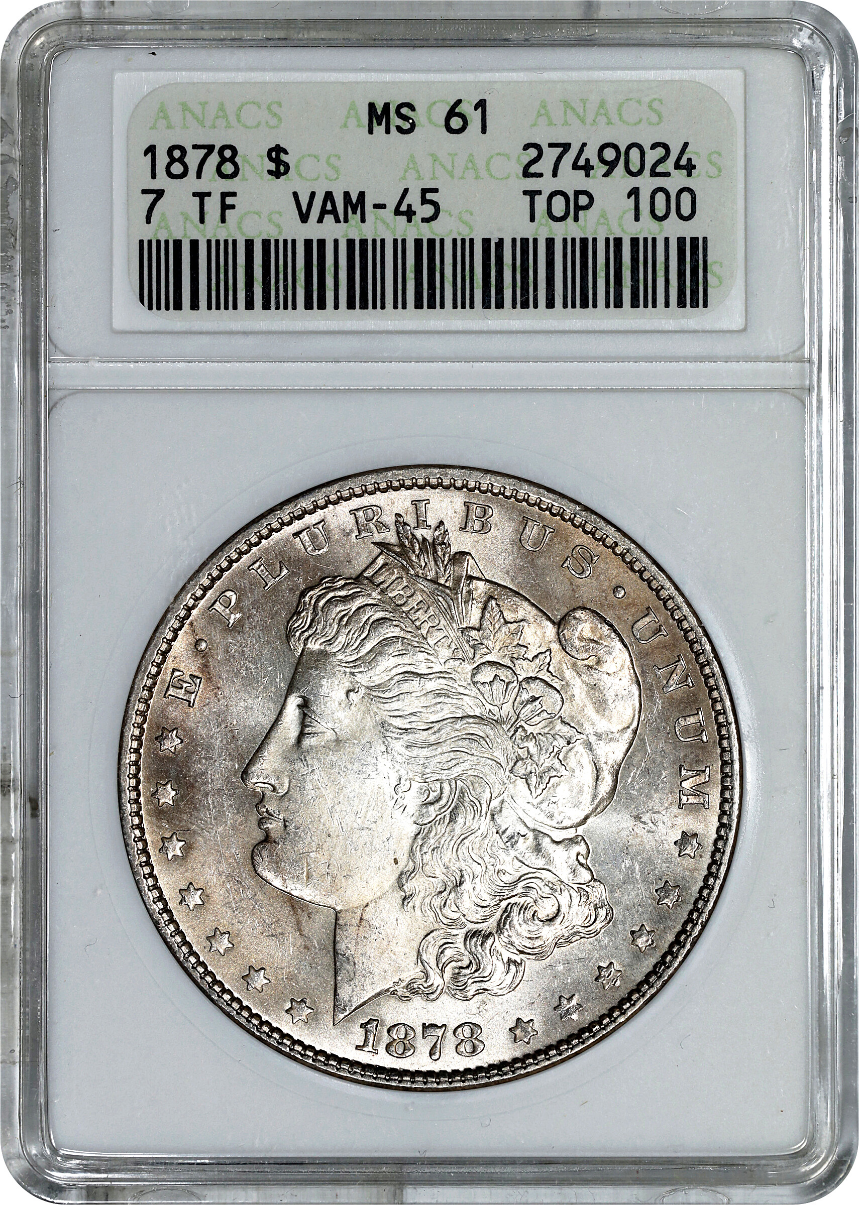 1878 7/8TF $1  Weak, 7/0TF, Doubled Talons, VAM-45 AU50 thumbnail 9