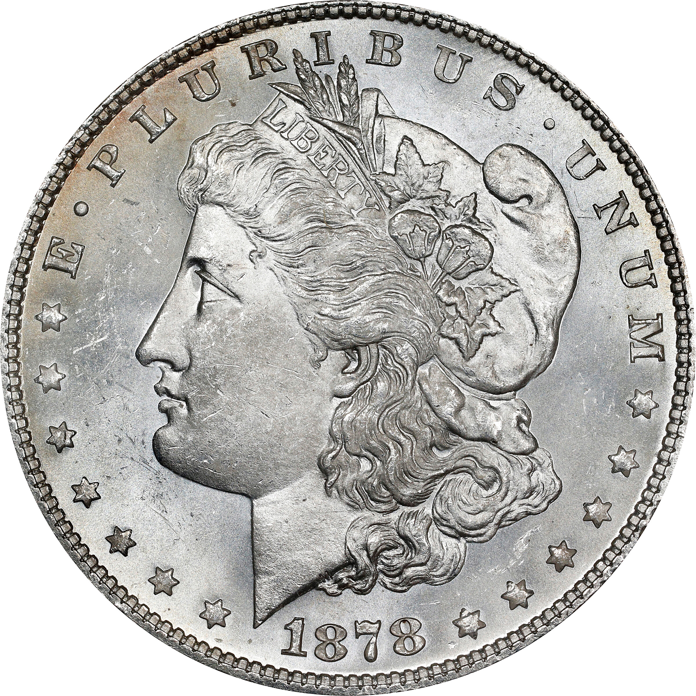 1878 Morgan Silver Dollar. 7 Tailfeathers. Reverse of 1878. VAM-83. High 1. MS-64 (ANACS). OH.