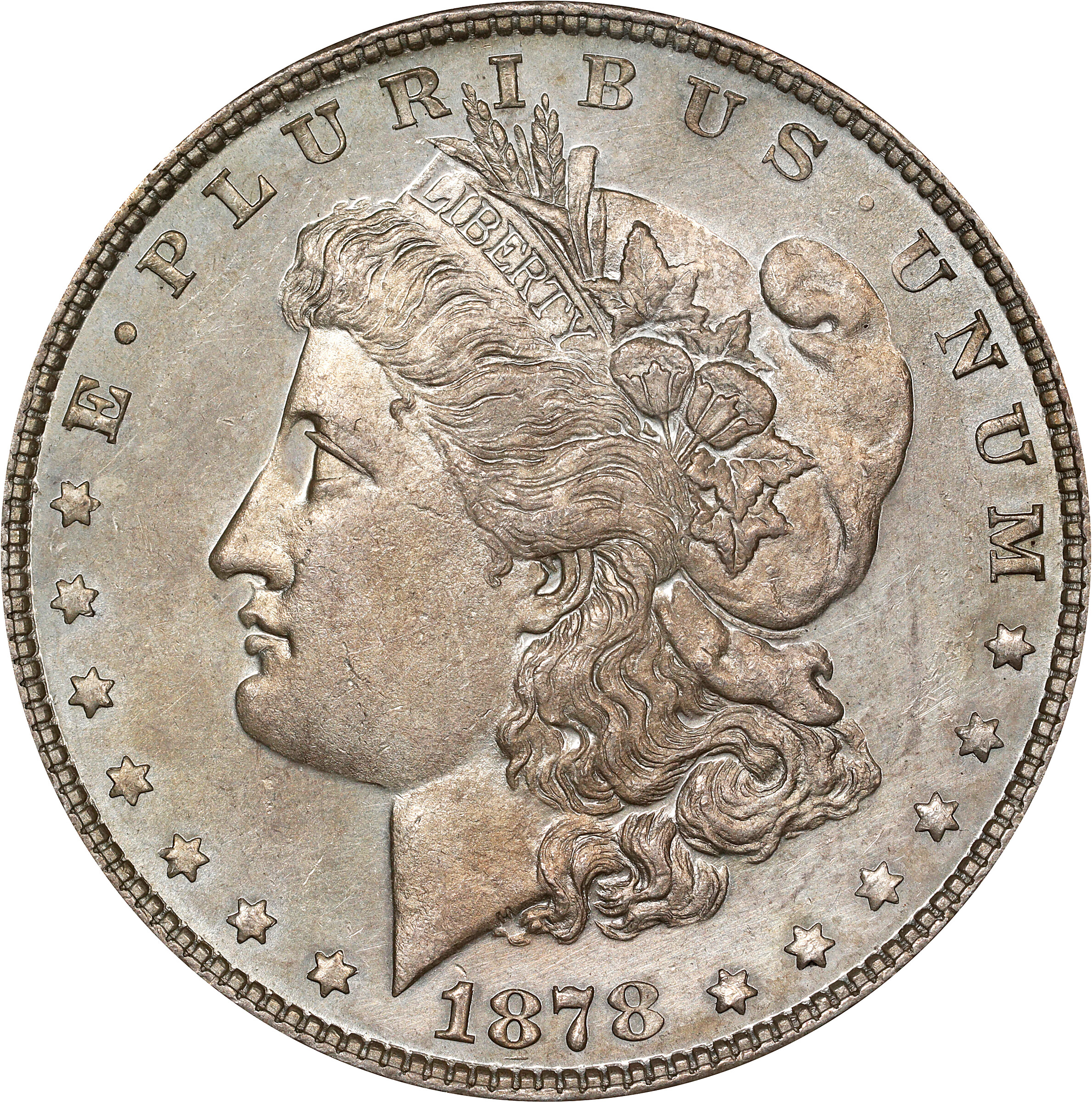 1878 Morgan Silver Dollar. 7 Tailfeathers. Reverse of 1878. VAM-84. Line Under 8. Net MS-60 (ANACS). Unc Details--Cleaned. OH.