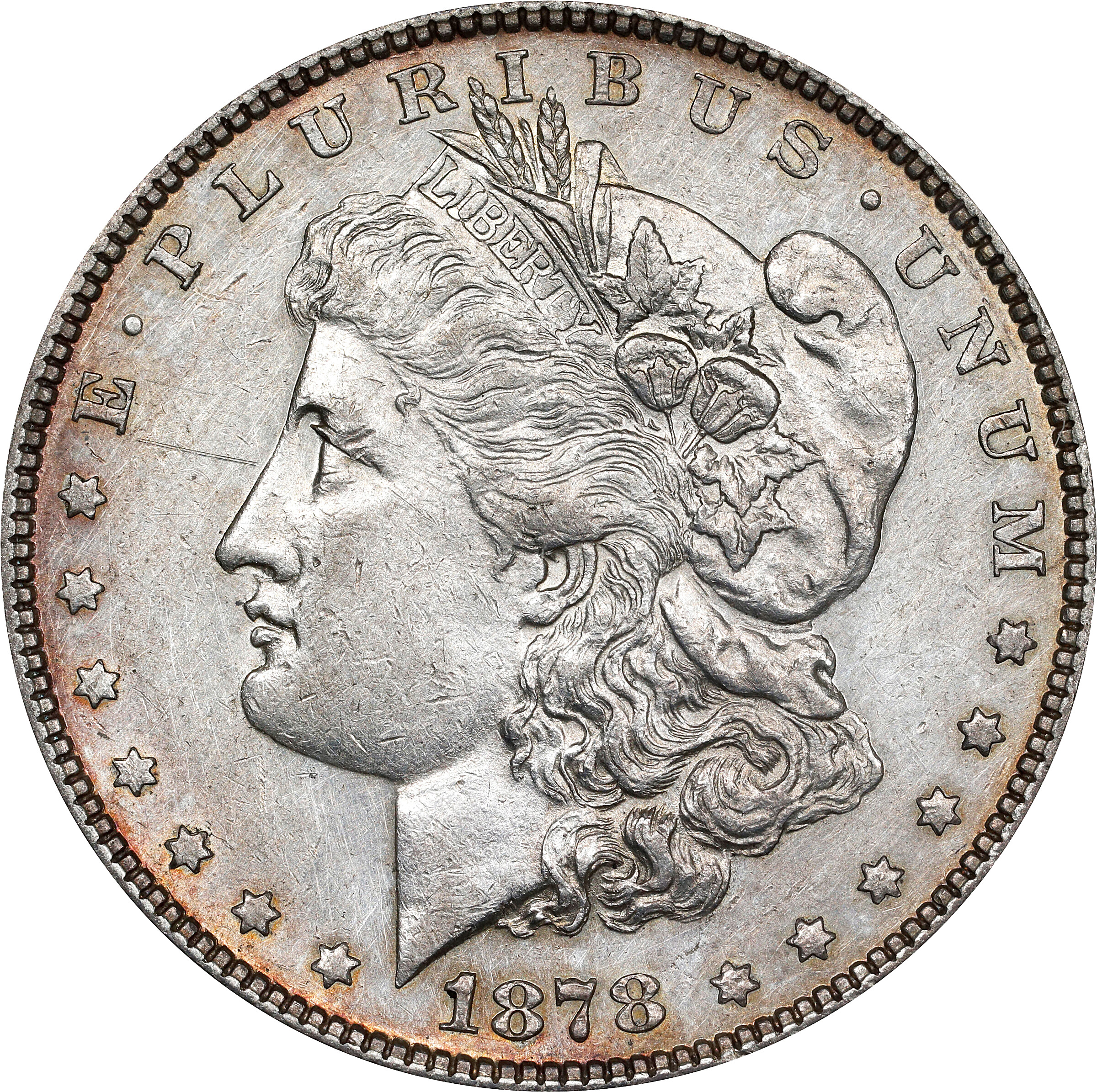 1878 Morgan Silver Dollar. 7 Tailfeathers. Reverse of 1878. VAM-116. Hit List 40. Doubled P. Net EF-40 (ANACS). AU Details--Scratched, Cleaned. OH.