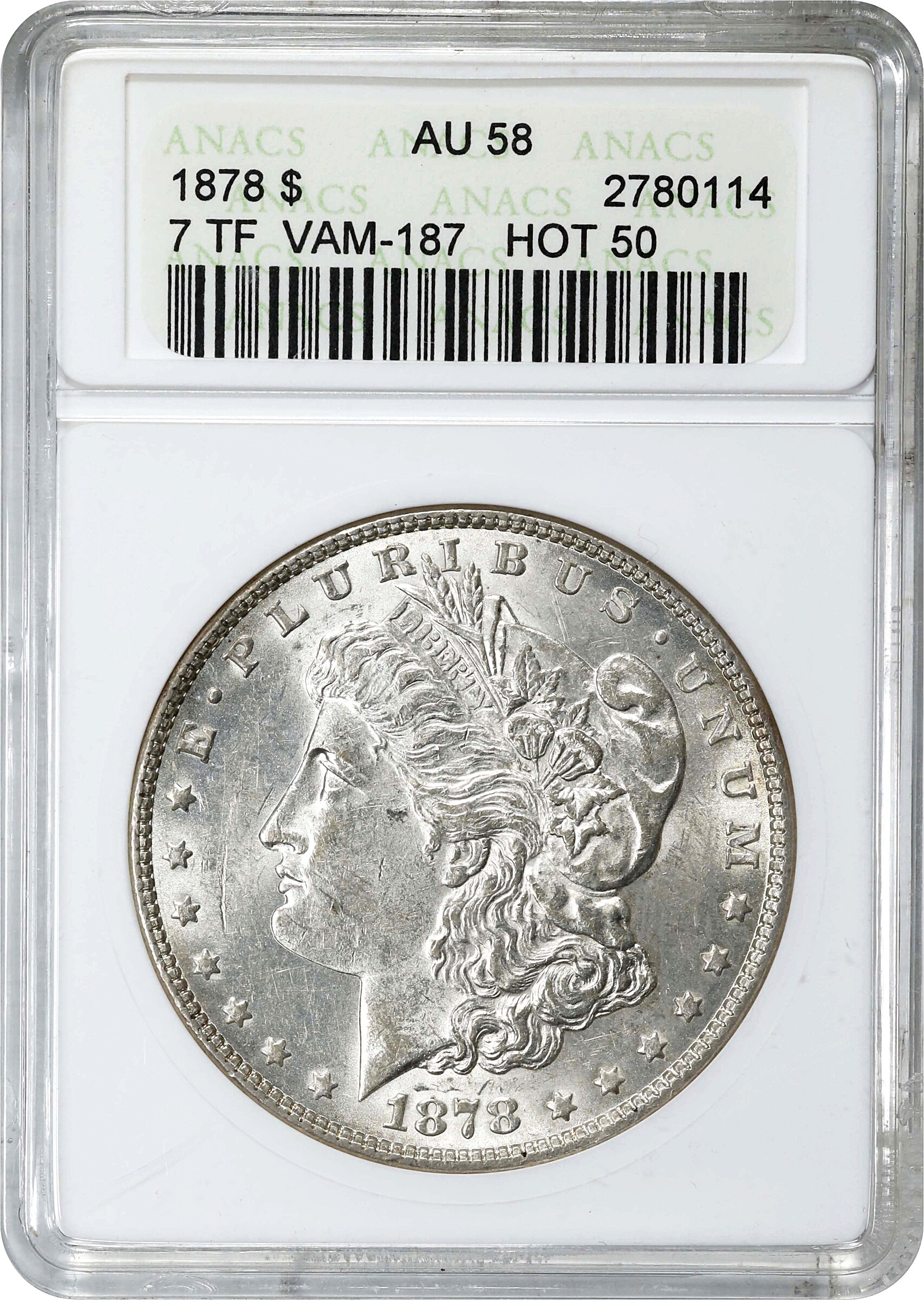 1878 7TF $1  Reverse of 1878, Doubled R, VAM-187 AU58 thumbnail 3