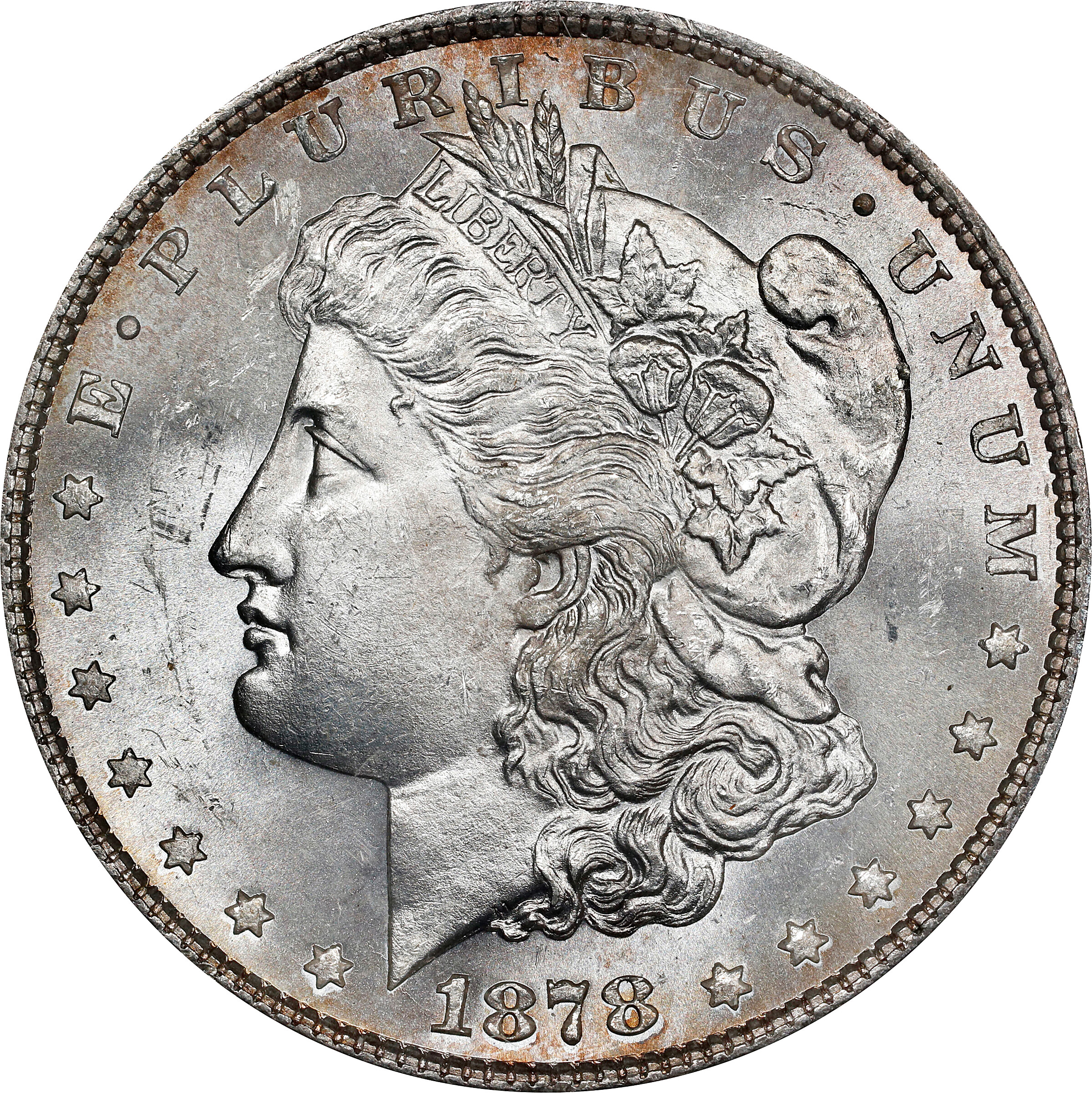 1878 Morgan Silver Dollar. 7 Tailfeathers. Reverse of 1879. VAM-200. MS-63 (ANACS). OH.