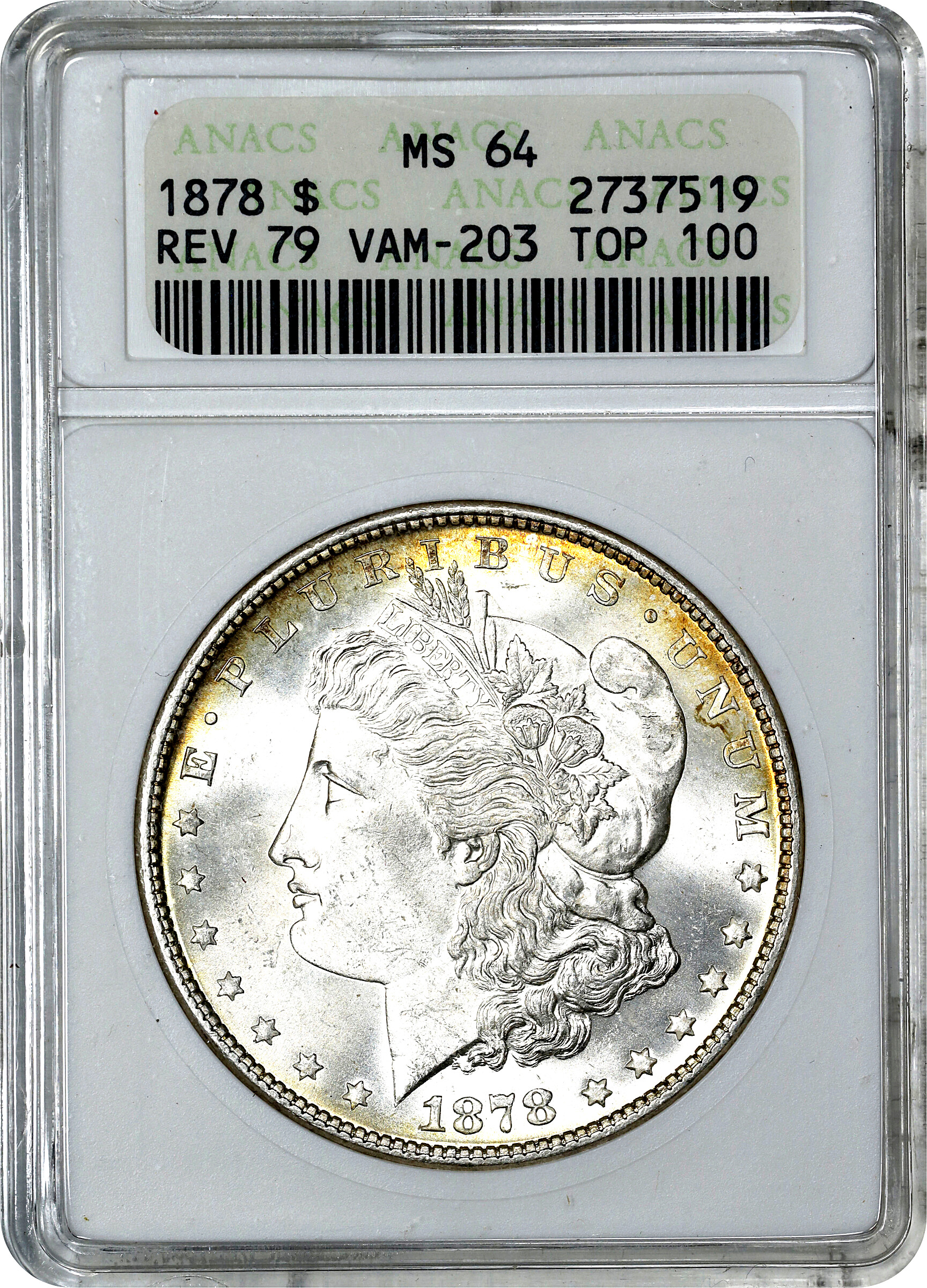 1878 7TF $1  Reverse of 1879, Short Leaf, VAM-203 MS64 thumbnail 6