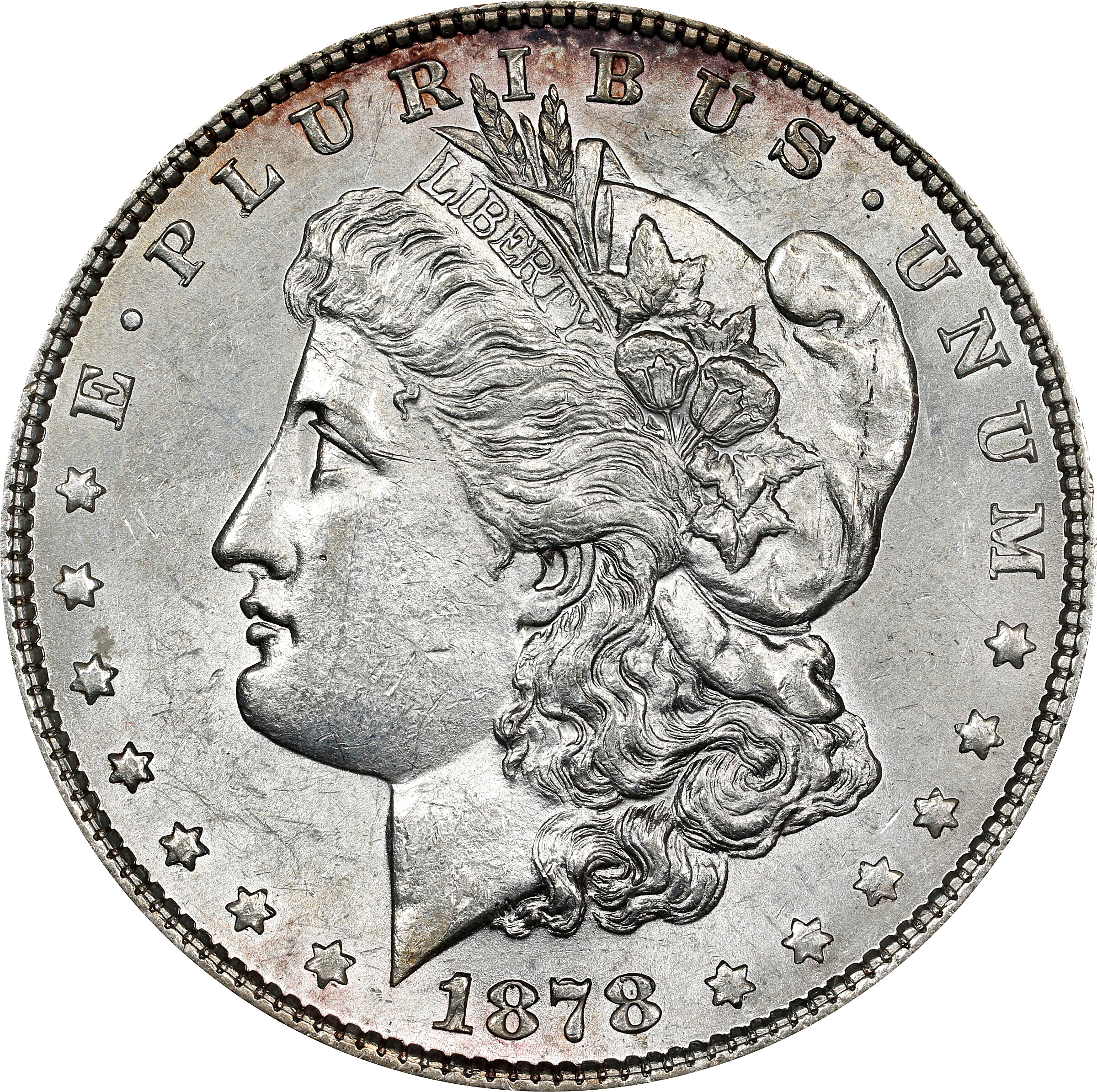 1878 Morgan Silver Dollar. 7 Tailfeathers. Reverse of 1879. VAM-220. Top 100 Variety. Tripled R. Net AU-50 (ANACS). AU Details--Cleaned. OH.