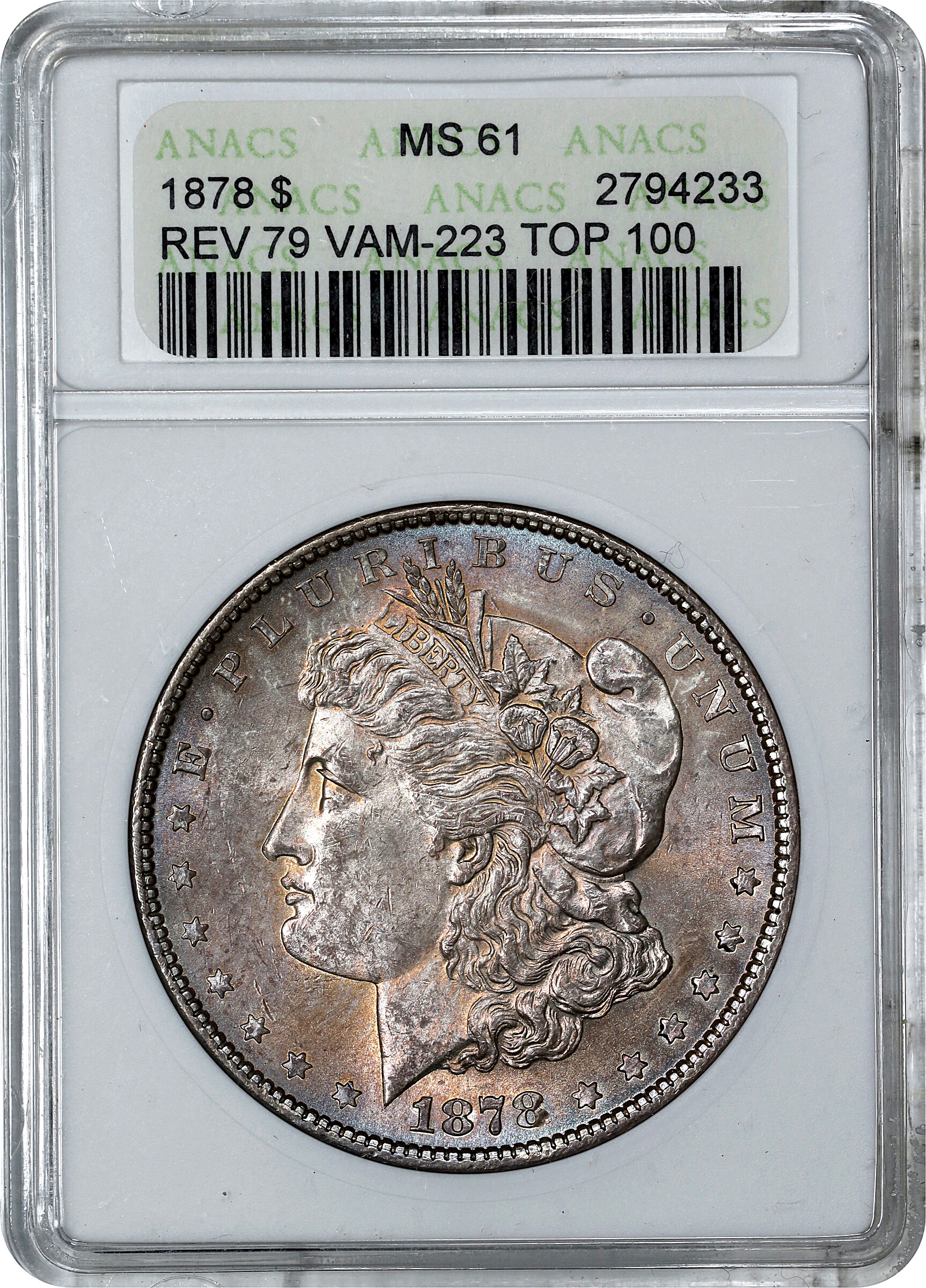 1878 7TF $1  Reverse of 1879, Washed Out L, VAM-223 MS60 thumbnail 3