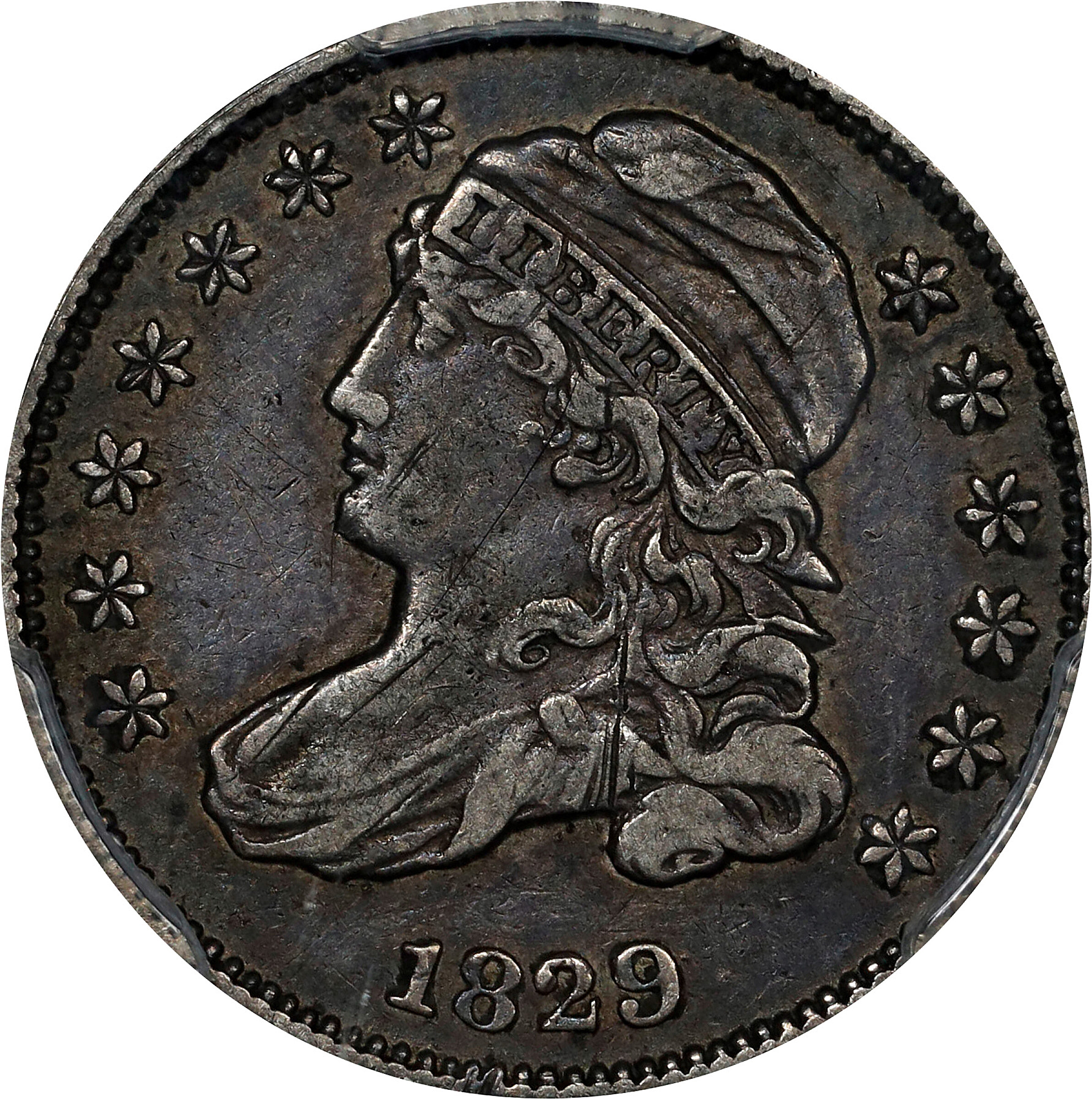 1829 Capped Bust Dime. Medium 10 C. EF Details--Scratch (PCGS).
