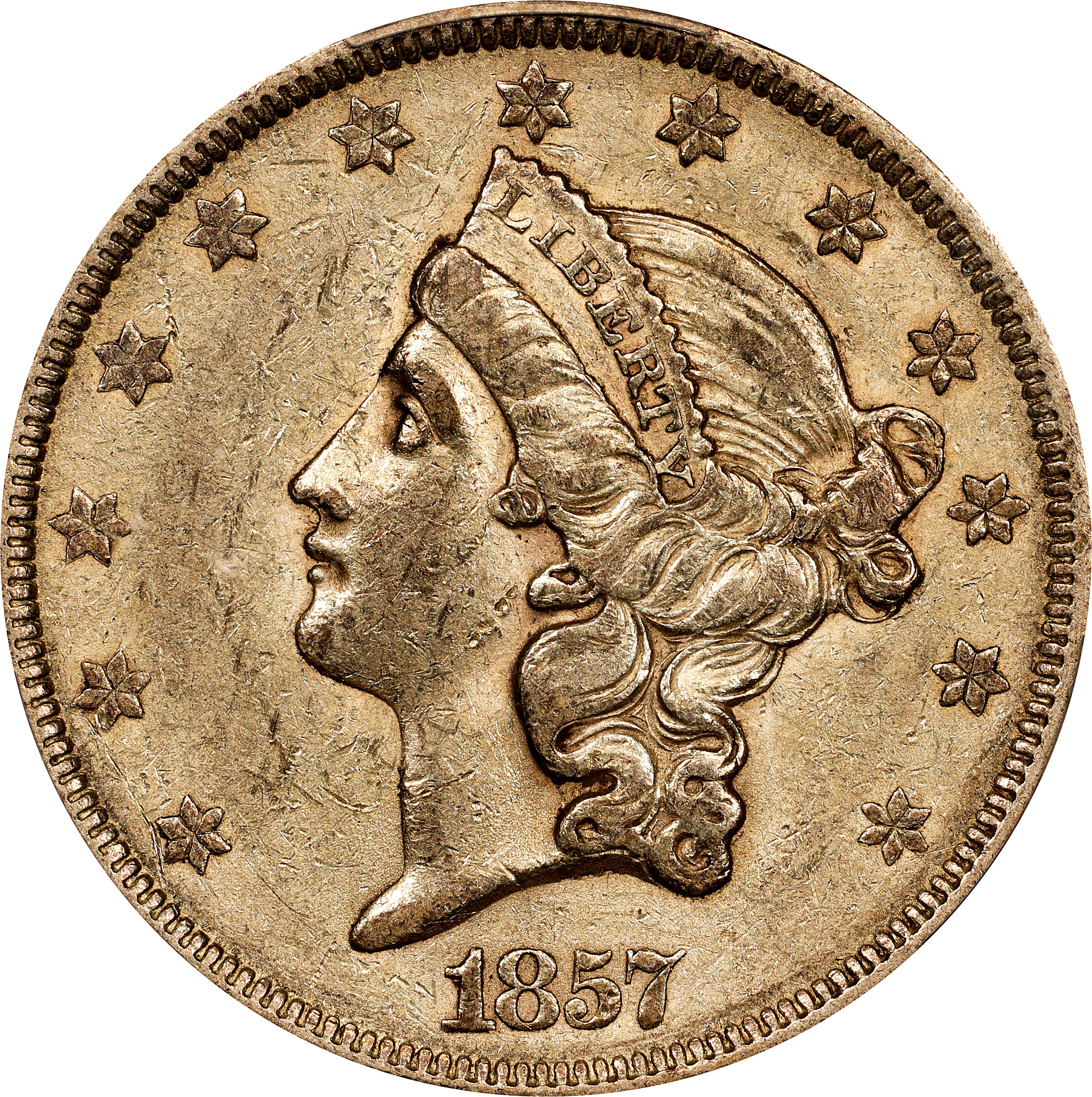 1857 Liberty Head Double Eagle. AU-50 (PCGS). CAC.