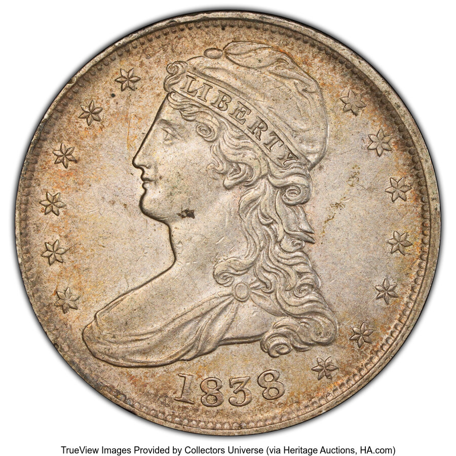 1838 50c Reeded Edge, GR-3 AU55 CAC thumbnail 7