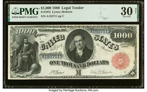 image for: Fr. 187j $1,000 1880 Legal Tender PMG Very Fine 30 Net....