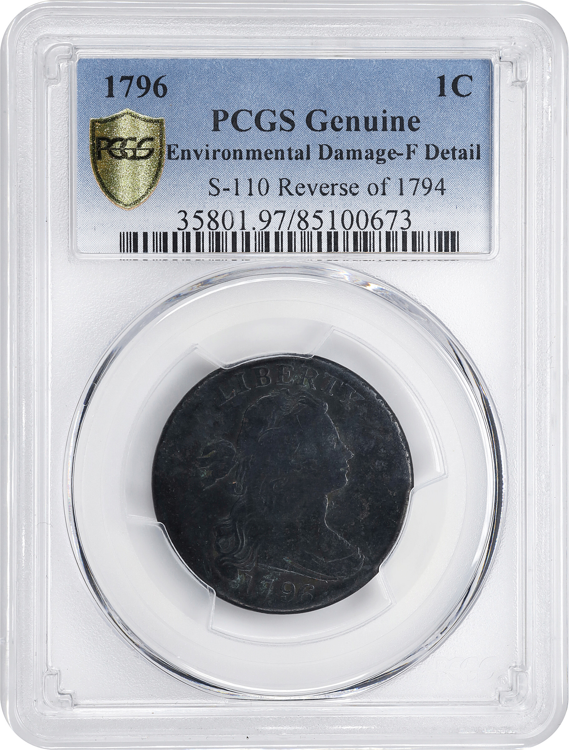 1796 1c Draped Bust, Reverse of 1794, S-110  MS BN thumbnail 13