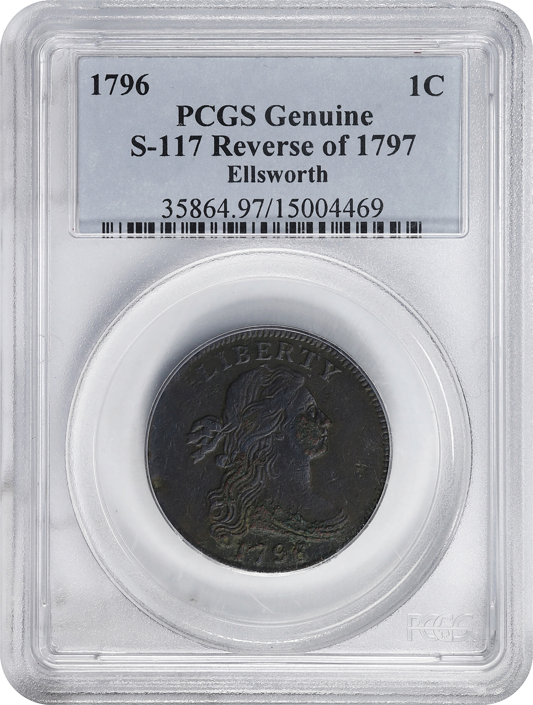 1796 1c Draped Bust, Reverse of 1797, S-117 MS BN thumbnail 6