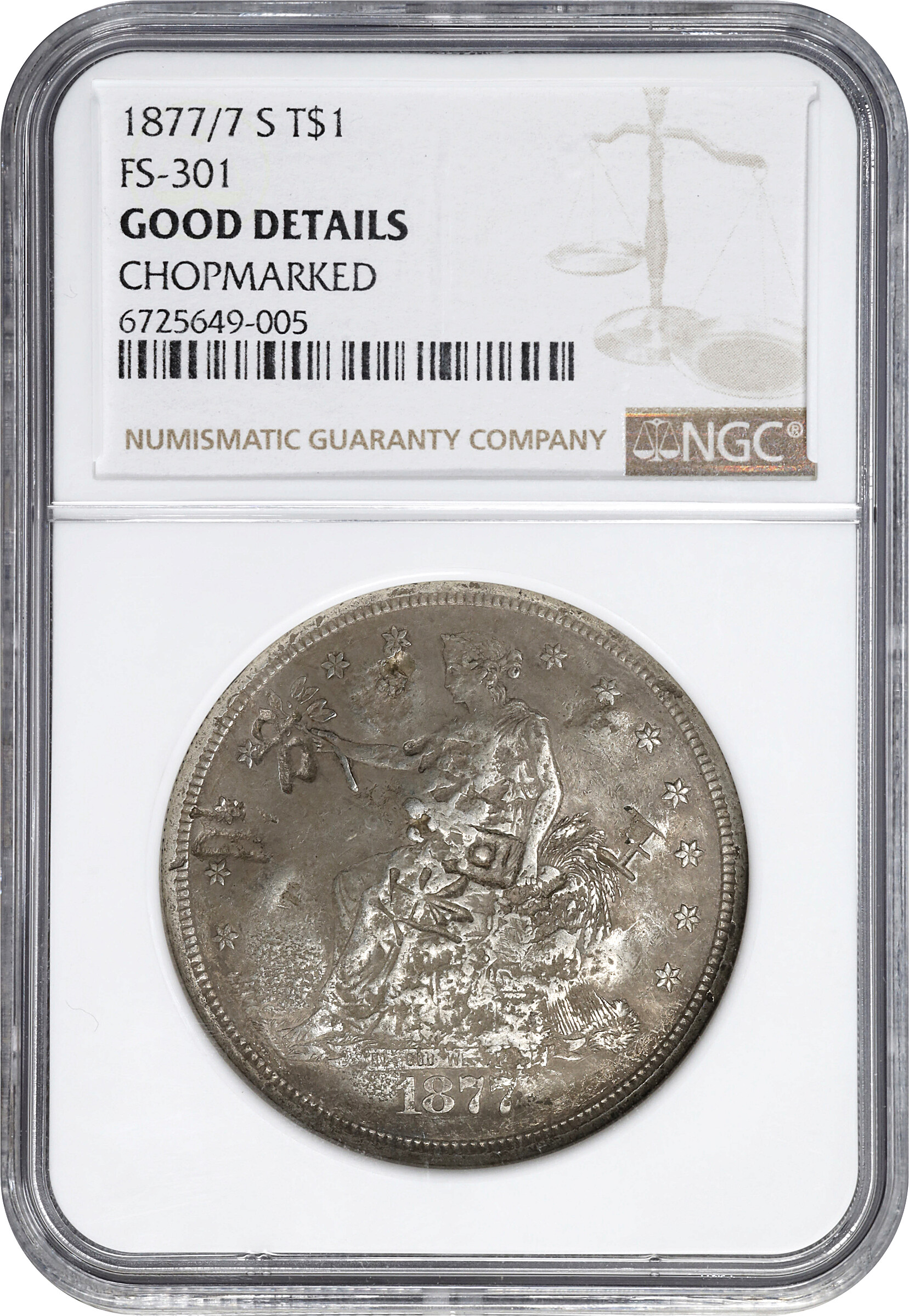 1877/7-S Trade$ Repunched Date, FS-301 G4 CAC thumbnail 3