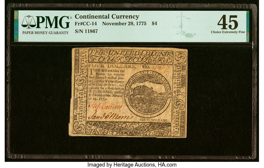 Continental Currency November 29, 1775 $4 PMG Choice Extremely Fine 45....
