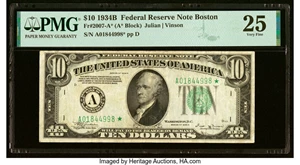 image for: Fr. 2007-A* $10 1934B Federal Reserve Star Note. PMG Very Fine 25....