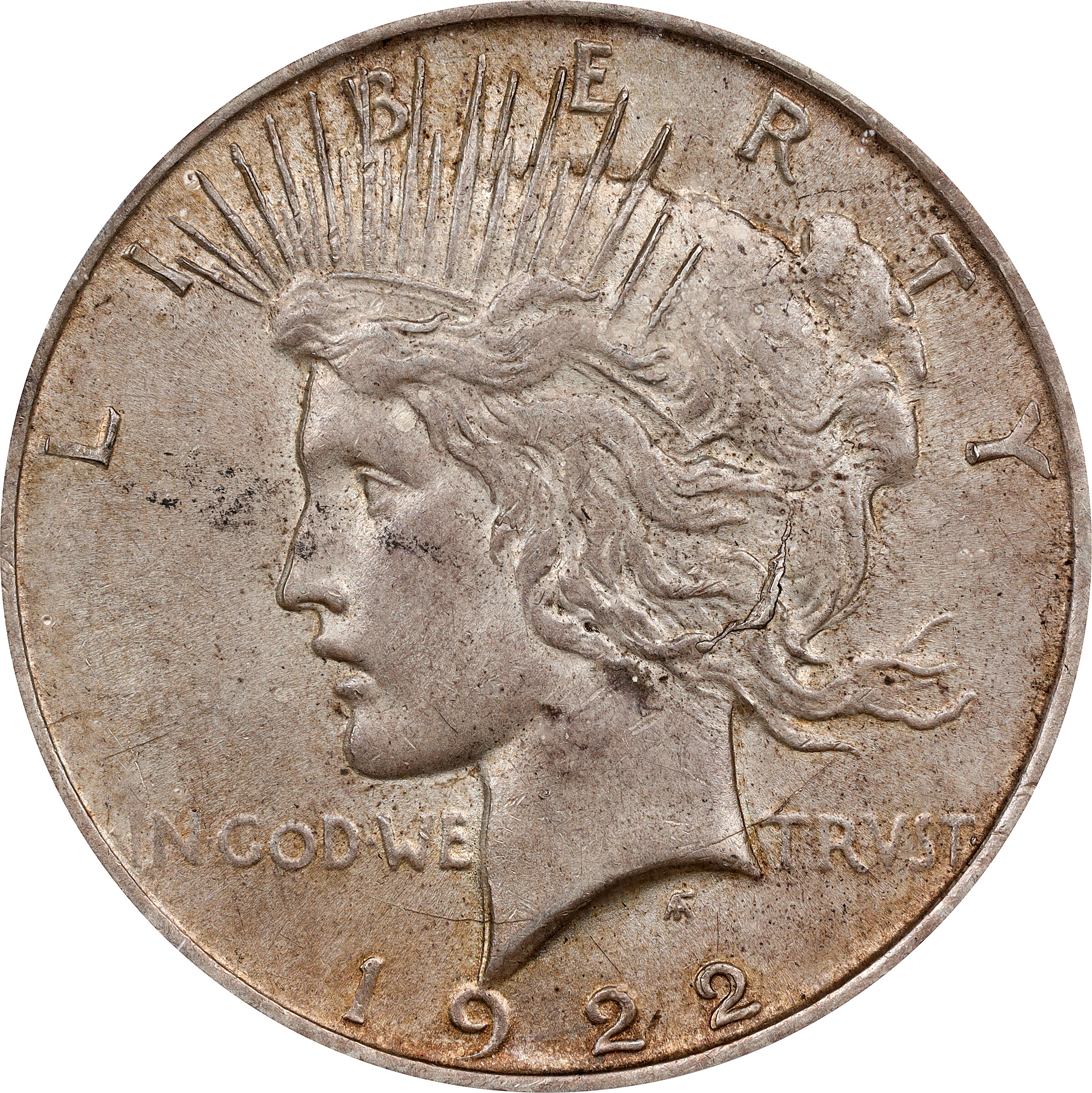 1922 Peace Silver Dollar. VAM-2C. Top 50 Variety. Extra Hair. AU-55 (PCGS).