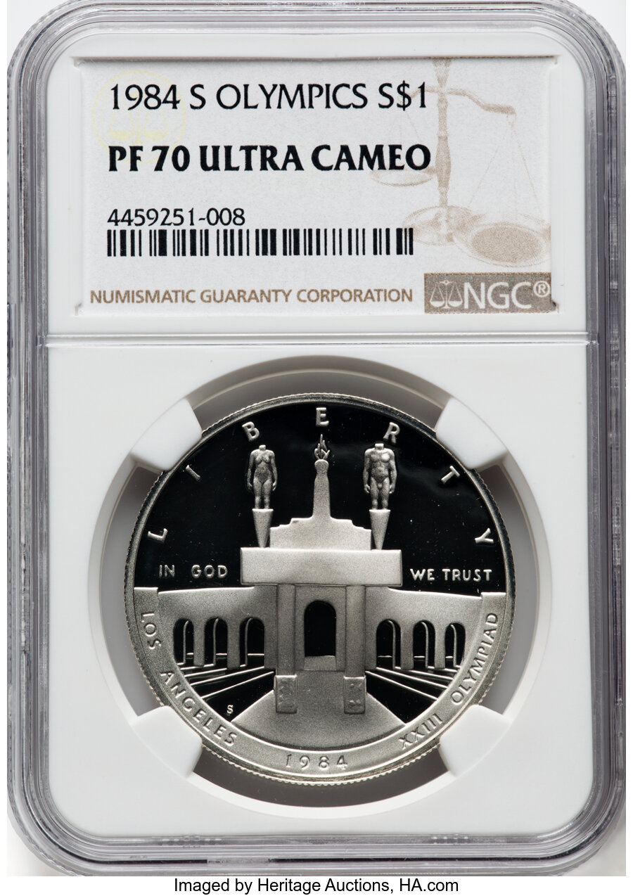 1984-S $1 Olympic Silver Dollar PR70 Ultra Cameo NGC. NGC Census: (236). PCGS Population: (278). CDN: $100 Whsle. Bid for N...