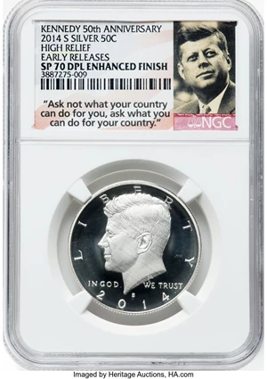 image for: 2014-S 50C Silver, High Relief, Enhanced Finish, 50th Anniversary Set, Early Release, SP70 Deep Prooflike NGC. NGC Census: ...