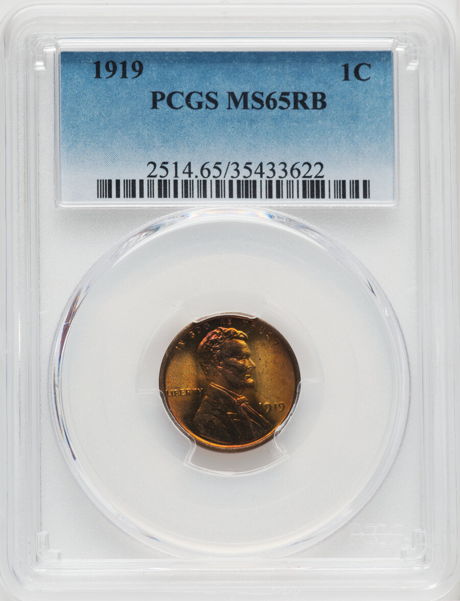 1919 1C MS65 Red and Brown PCGS. PCGS Population: (105/7). NGC Census: (74/10). CDN: $80 Whsle. Bid for NGC/PCGS MS65. Mint...