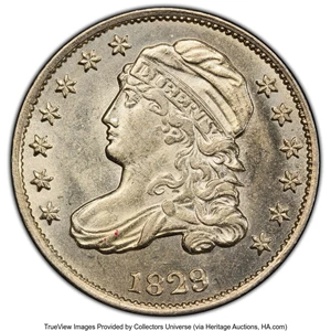 image for: 1829 10C Type 2, Small Dentils, Extra Large 10C MS62+ PCGS. PCGS Population: (0/3 and 1/0+). NGC Census: (0/0 and 0/0+). CD...