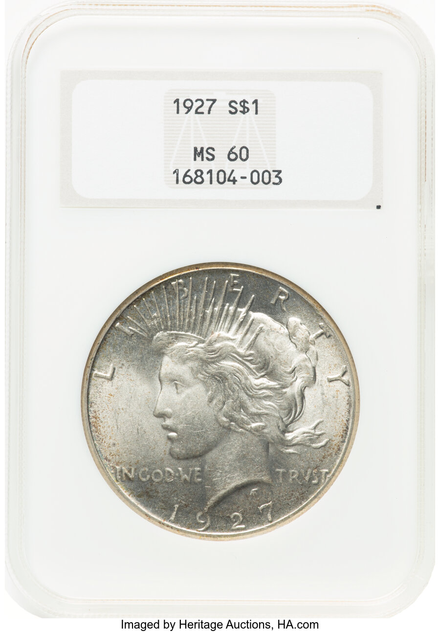 1927 $1 MS60 NGC. NGC Census: (78/6326). PCGS Population: (65/8714). CDN: $120 Whsle. Bid for NGC/PCGS MS60. Mintage 848,00...