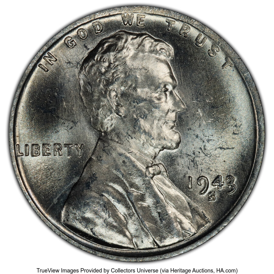 1943/2-S 1C Doubled Die Obverse, FS-101, MS64 PCGS. PCGS Population: (28/96 and 0/8+). NGC Census: (2/3 and 0/0+). CDN: $1,...