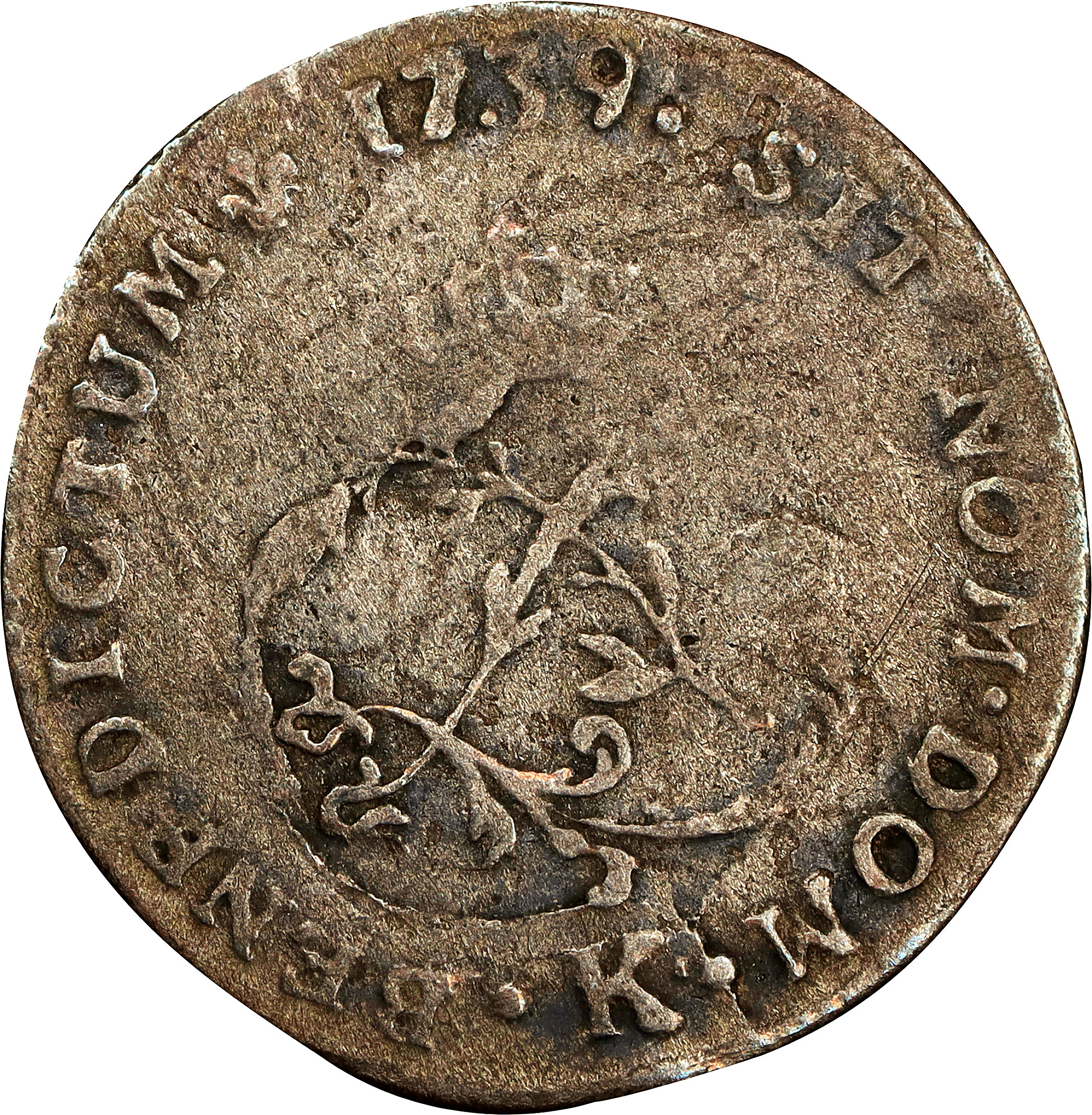 1739-K Sou Marque. Bordeaux Mint. Vlack-122, var. Dotted Date, Two Stops After LUD. Very Good.