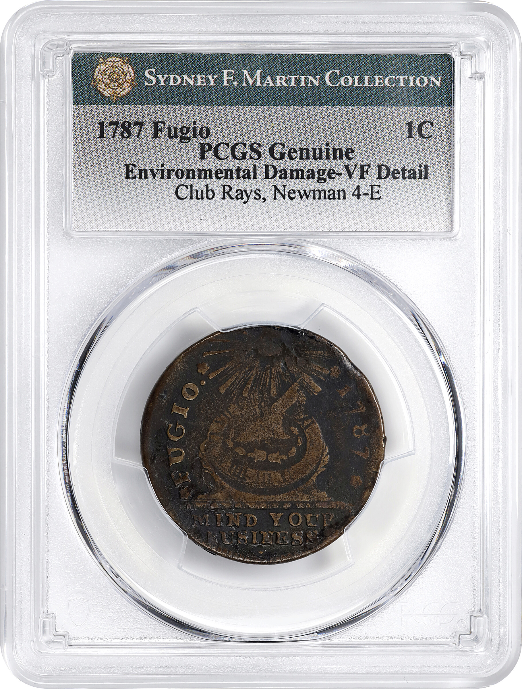 1787 Fugio 1c Club Rays, Rounded Ends, Newman 4-E MS BN VG10 BN thumbnail 11