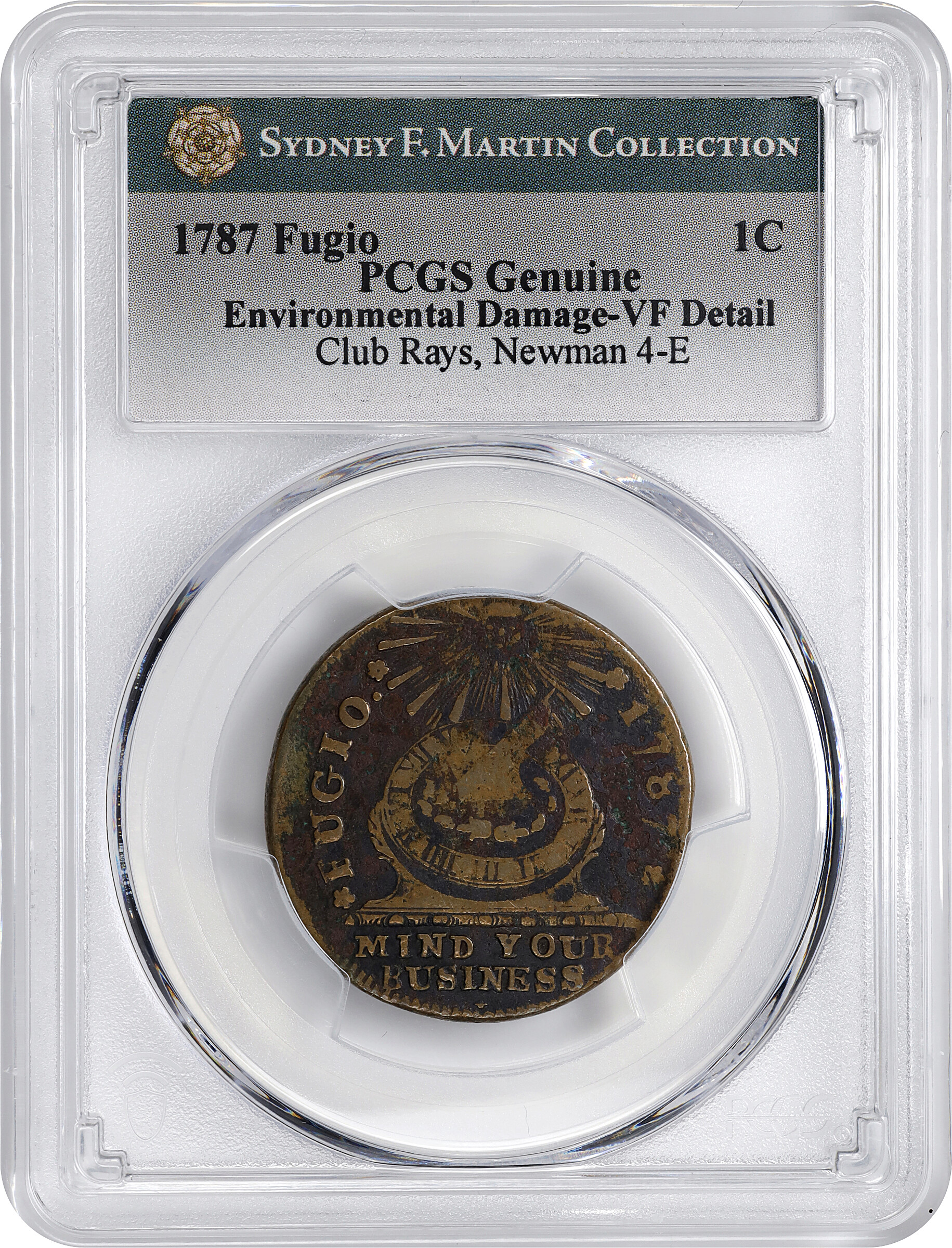 1787 Fugio 1c Club Rays, Rounded Ends, Newman 4-E MS BN VG10 BN thumbnail 15