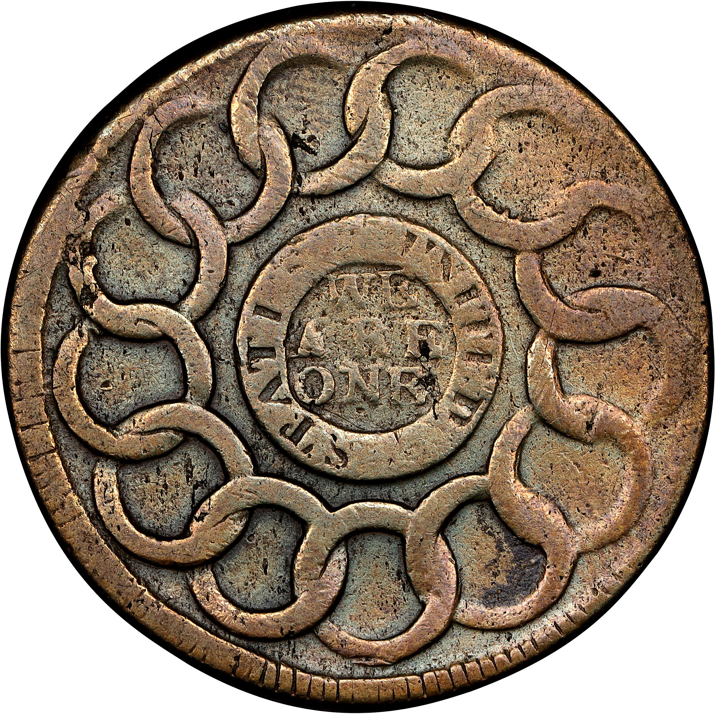 1787 Fugio 1c 4 Cinquefoils, STATES UNITED, Newman 12-M MS BN VG10 BN thumbnail 17
