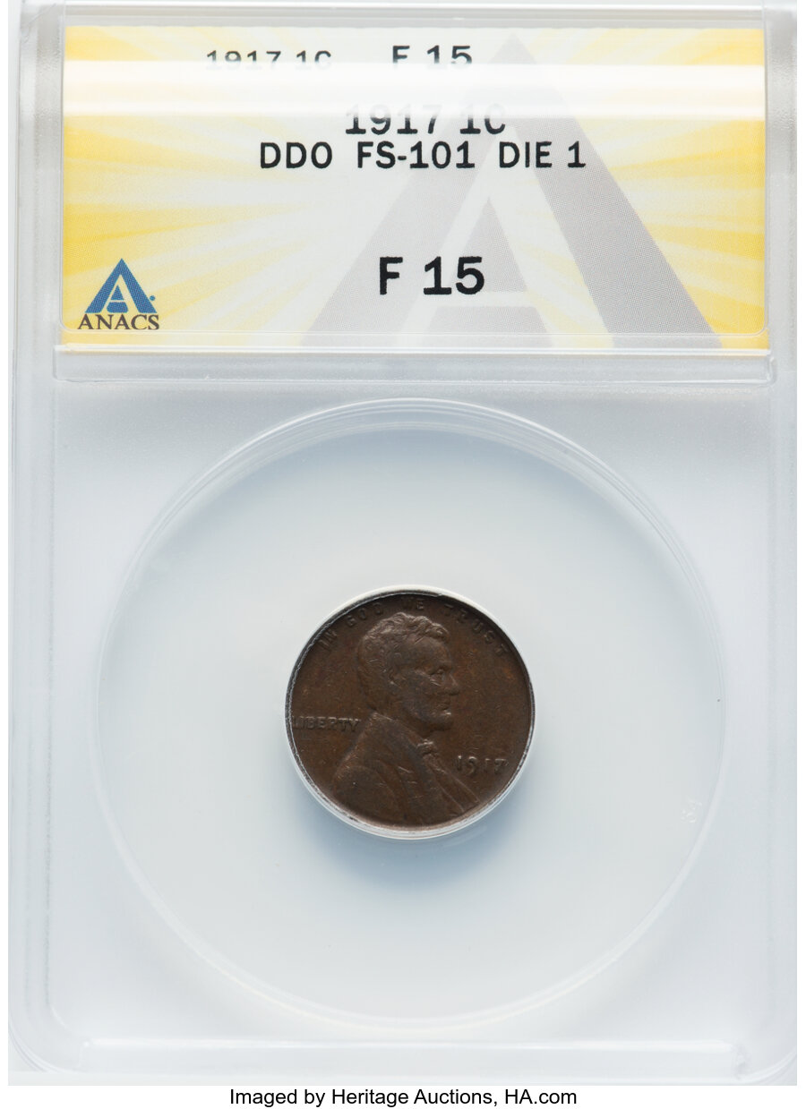 1917 1C Doubled Die Obverse, FS-101, Fine 15 ANACS....
