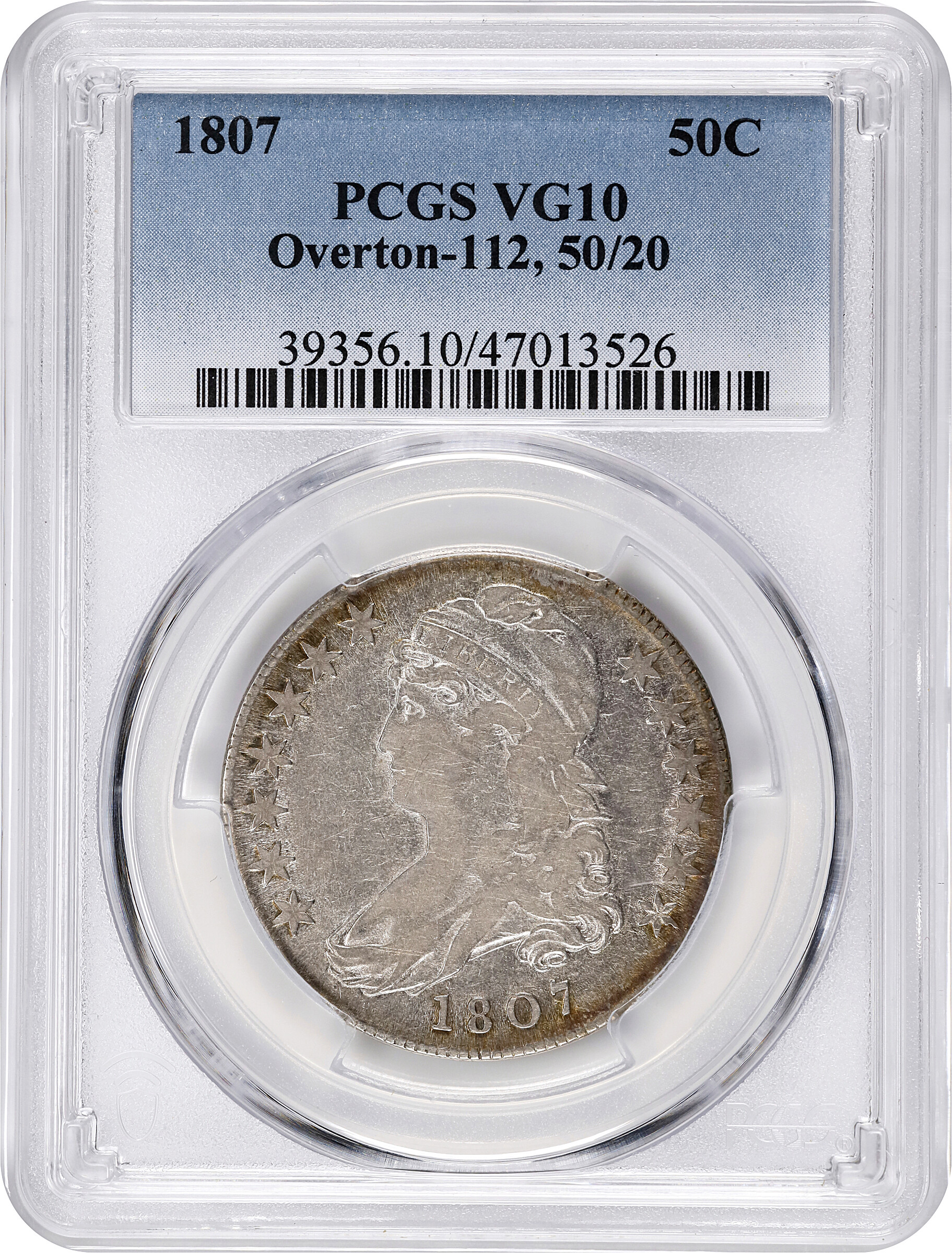 1807 50c Capped Bust, 50/20 VG10 CAC thumbnail 3