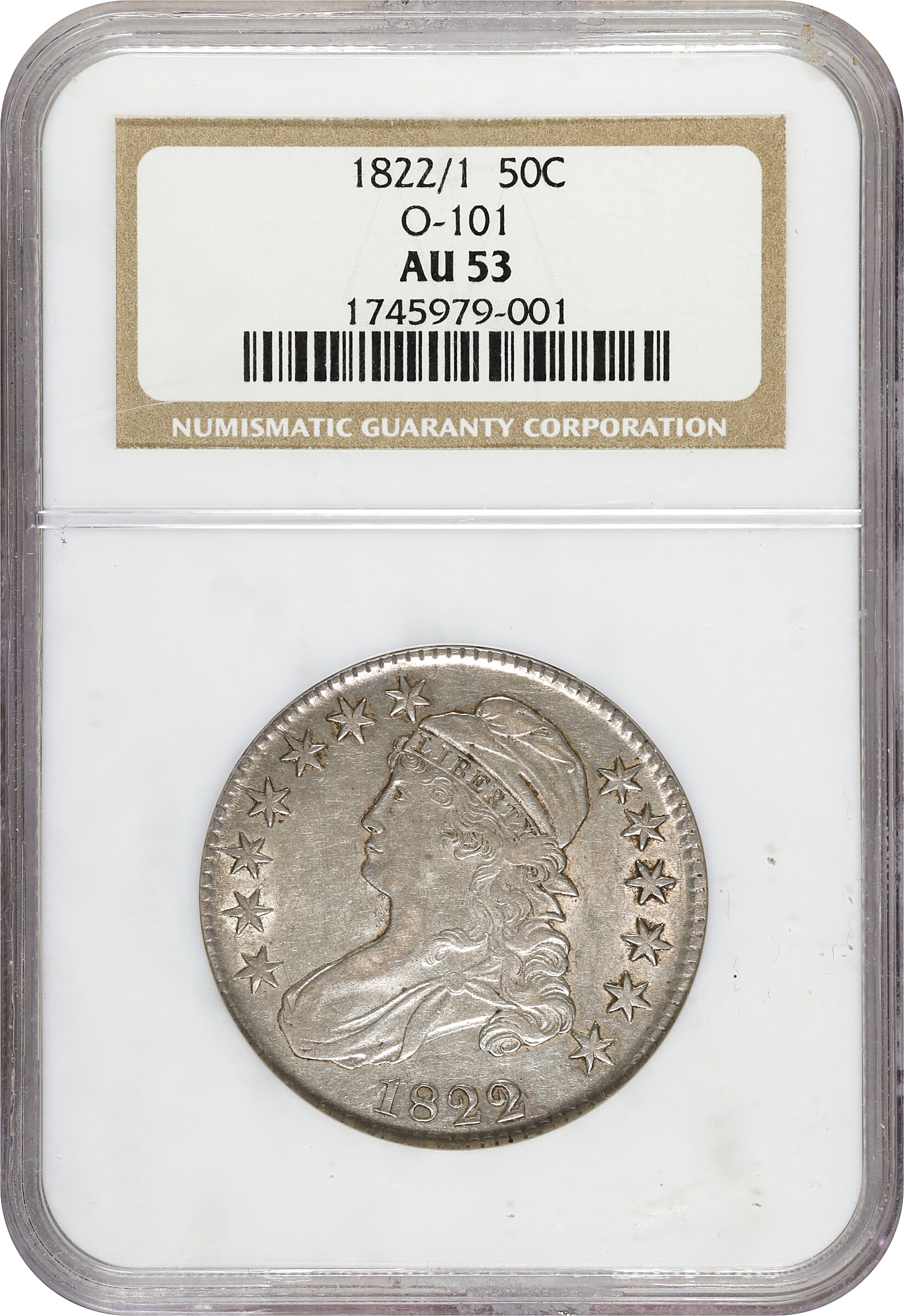 1822/1 50c Overdate, O-101 AU53 thumbnail 3