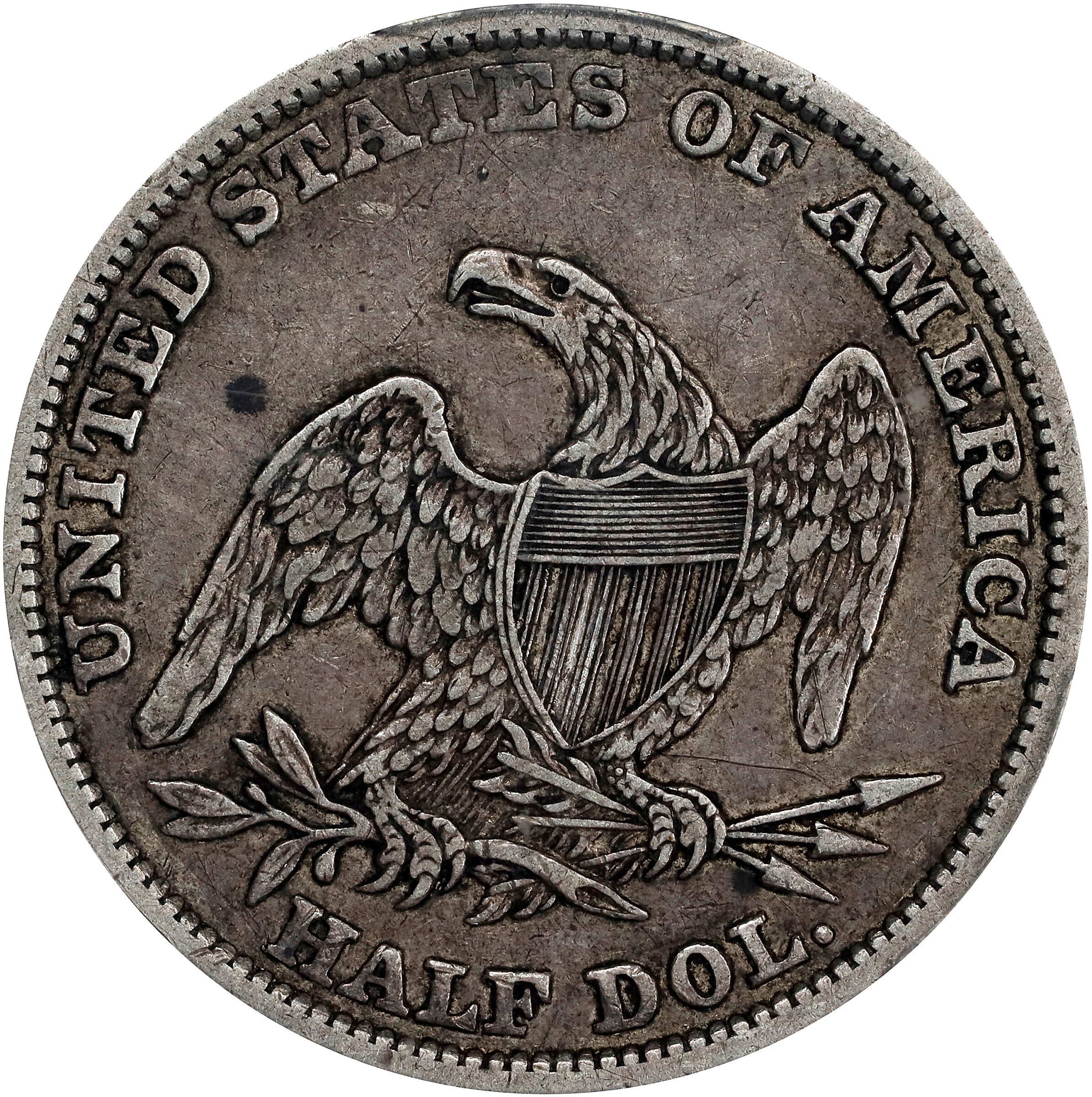 1839 50c Reeded Edge, Large Letters Reverse, GR-8 VG10 CAC thumbnail 4
