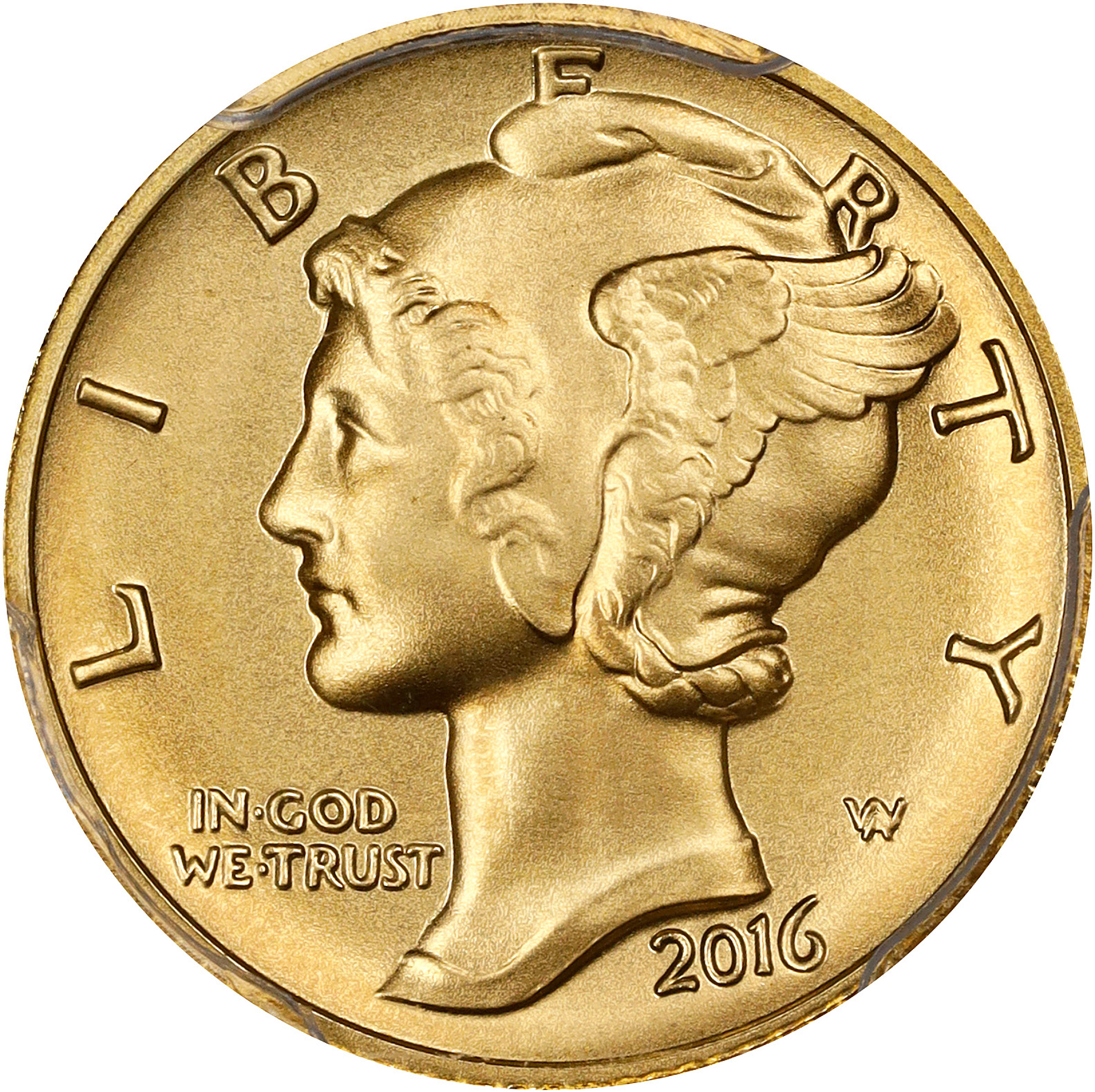 2016-W 100th Anniversary Mercury Dime. Gold. Specimen-69 (PCGS).