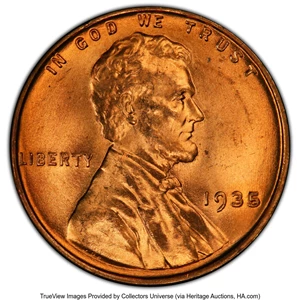 image for: 1935 1C Doubled Die Obverse, FS-101, MS66 Red PCGS. (FS-013.9). PCGS Population: (1/0). NGC Census: (0/0). MS66. Mintage 24...