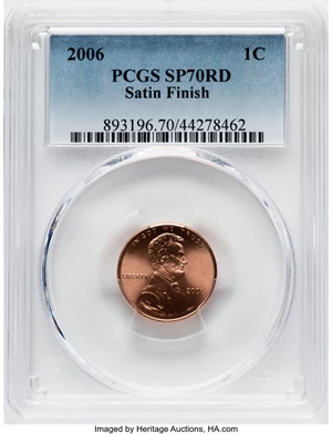 image for: 2006 1C Satin Finish SP70 Red PCGS. PCGS Population: (40). NGC Census: (0)....