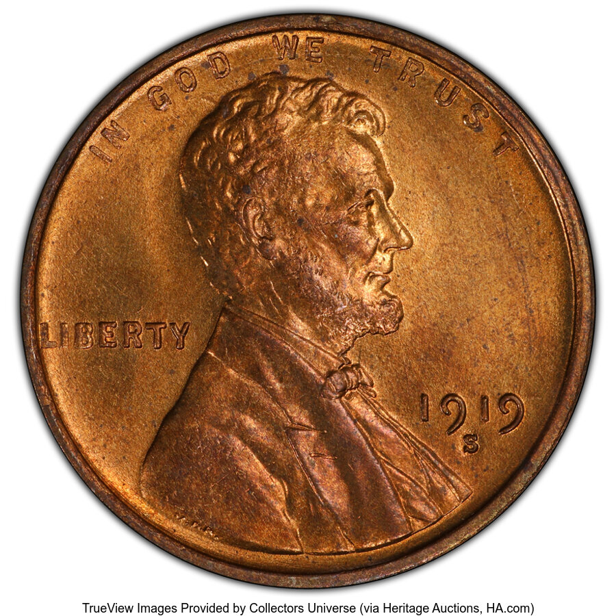 1919-S 1C MS65+ Red PCGS. The 1919-S is scarce in Gem Red condition, and only a handful of finer Red coins are known. This ...