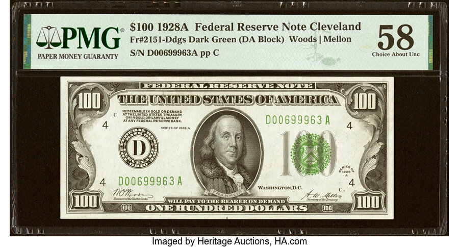 Fr. 2151-D $100 1928A Federal Reserve Note. PMG Choice About Unc 58....