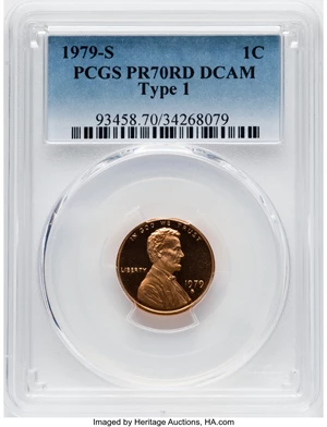 image for: 1979-S 1C Type One PR70 Deep Cameo Red PCGS. PCGS Population: (39). NGC Census: (0). CDN: $500 Whsle. Bid for NGC/PCGS PR70...